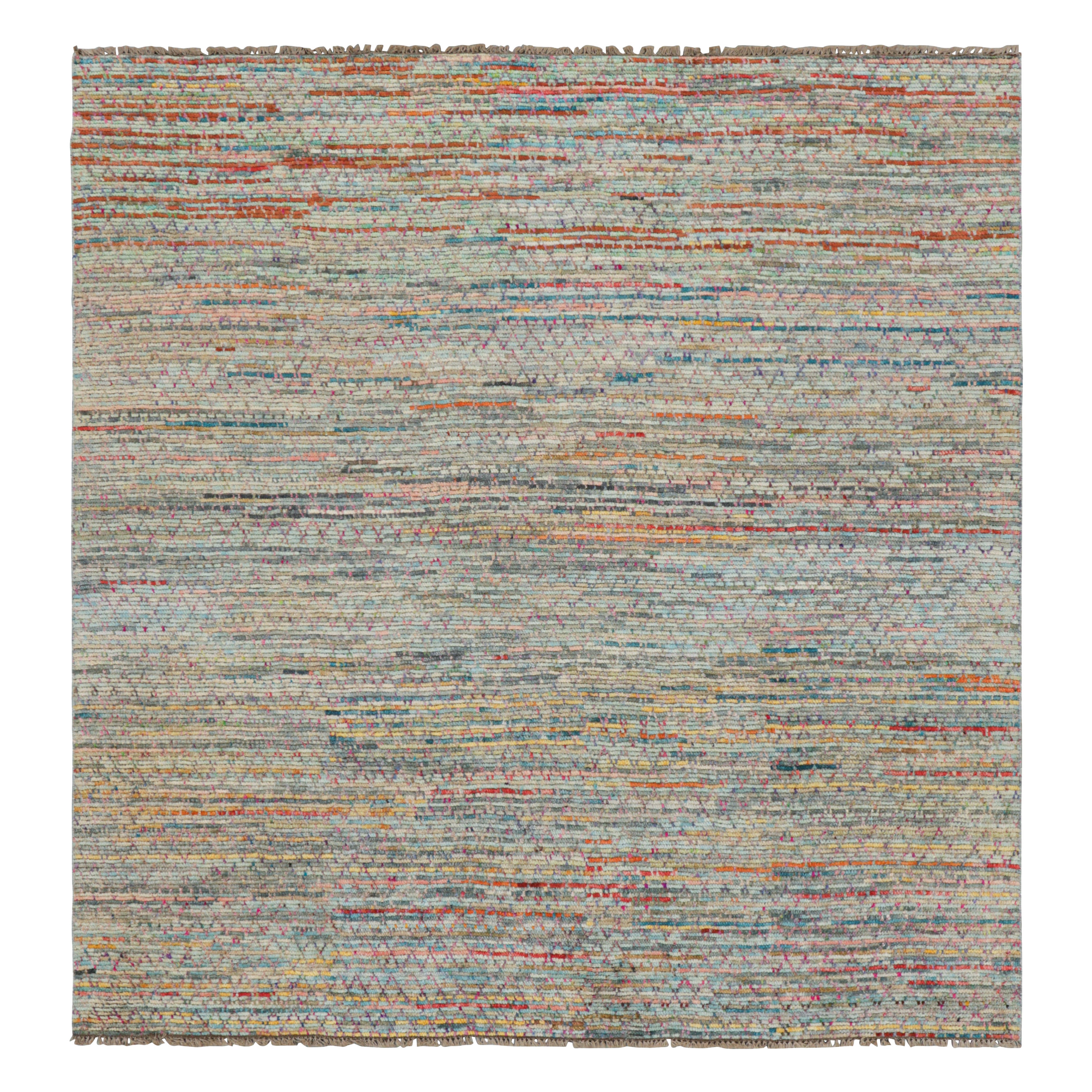 Rug & Kilim’s Contemporary Square Rug with Colorful Stripes & Geometric Patterns For Sale