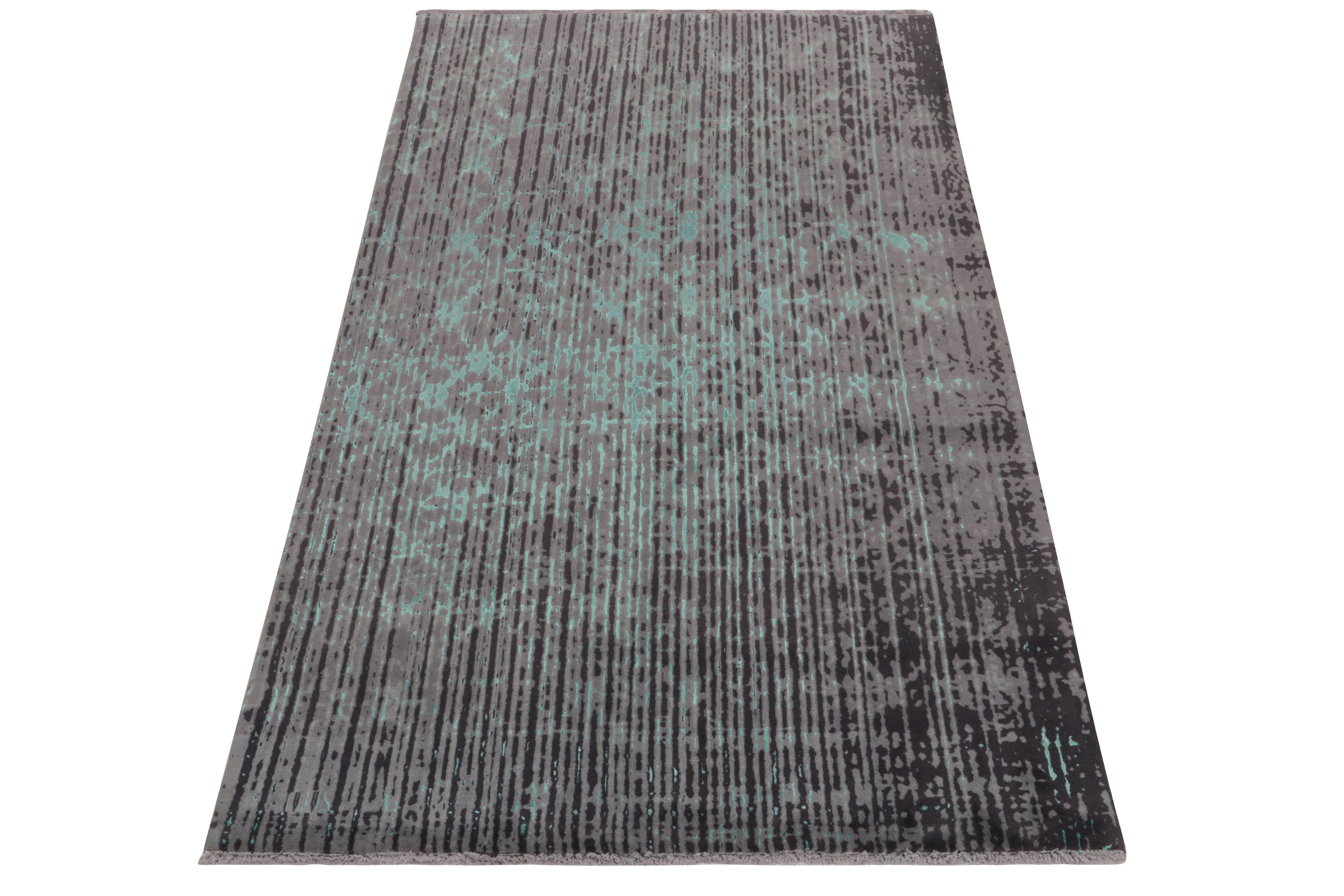 From one of our principal’s finest new partner ateliers among the very best in modern weaving, a bold rug witnessing the coming together of abstract modernism and subtle classic influence. The influences introduce themselves with a beautiful