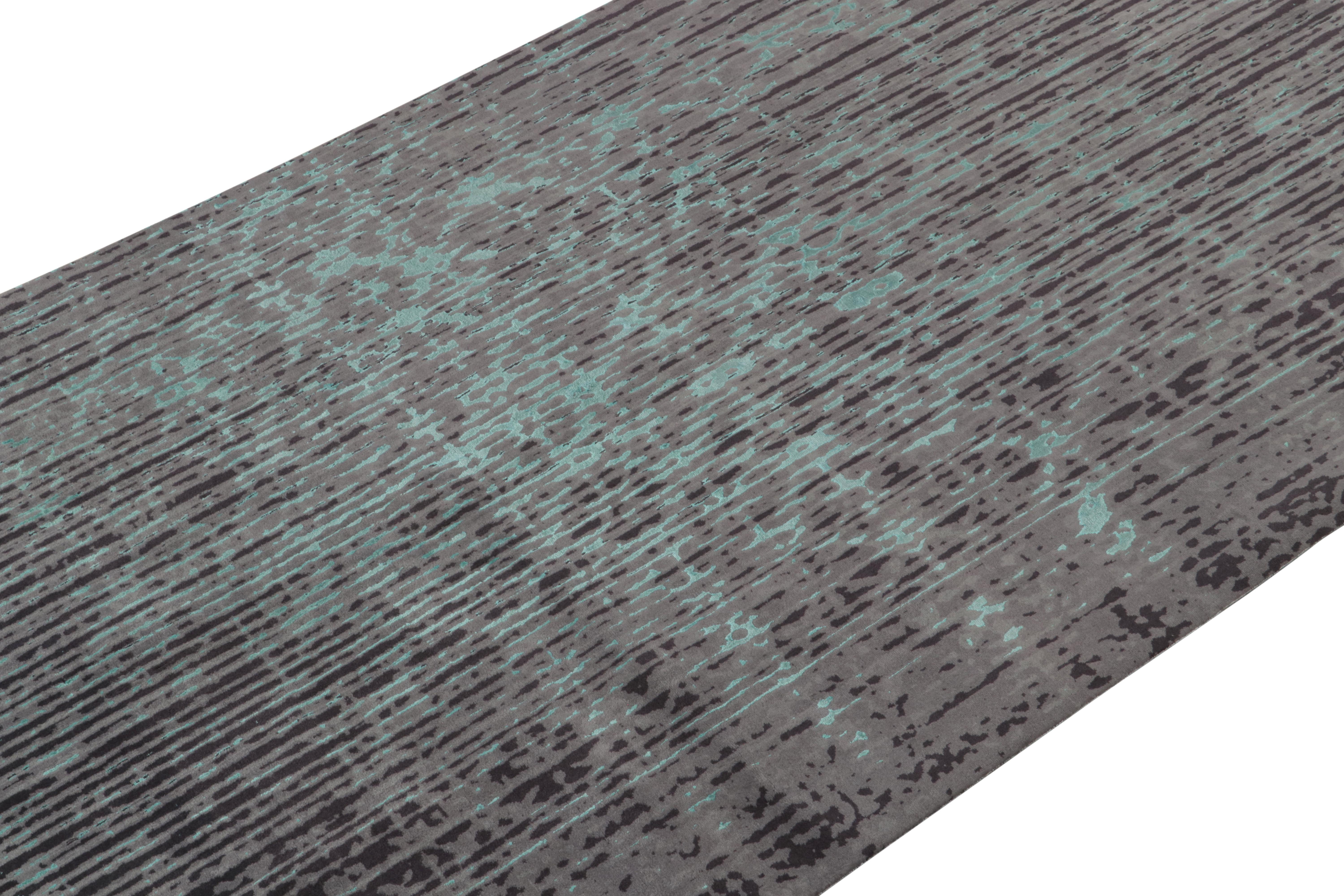 Indian Rug & Kilim’s Contemporary Style Rug in Blue and Gray Abstract Pattern For Sale