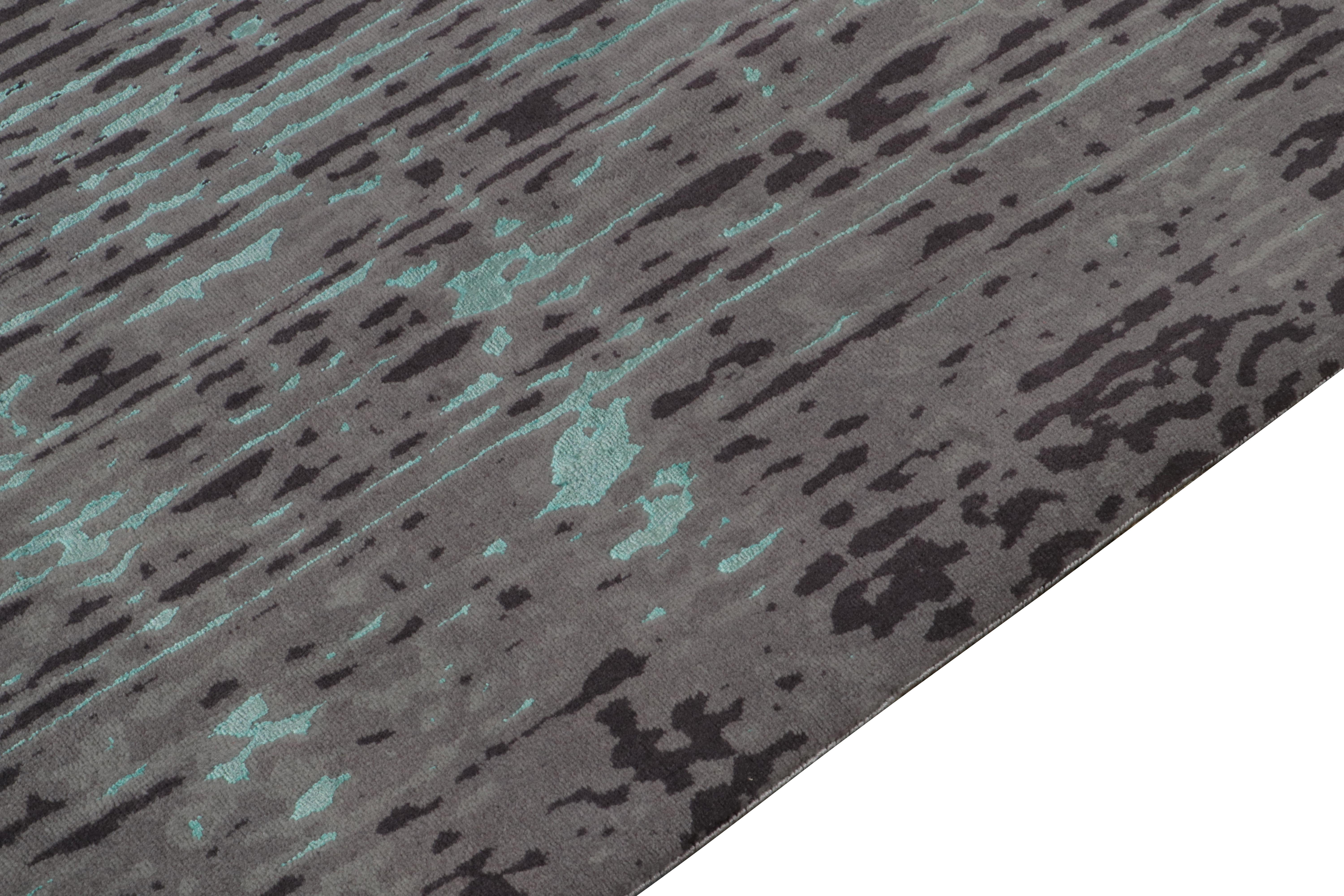 Teppich & Kilims, zeitgenössischer Stil, Teppich in Blau und Grau mit abstraktem Muster (Handgeknüpft) im Angebot