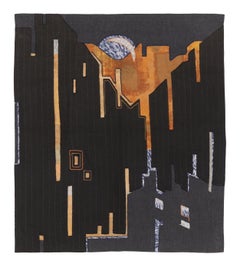 Rug & Kilim’s Contemporary Tapestry with Golden Sunset Accents in Black & Orange