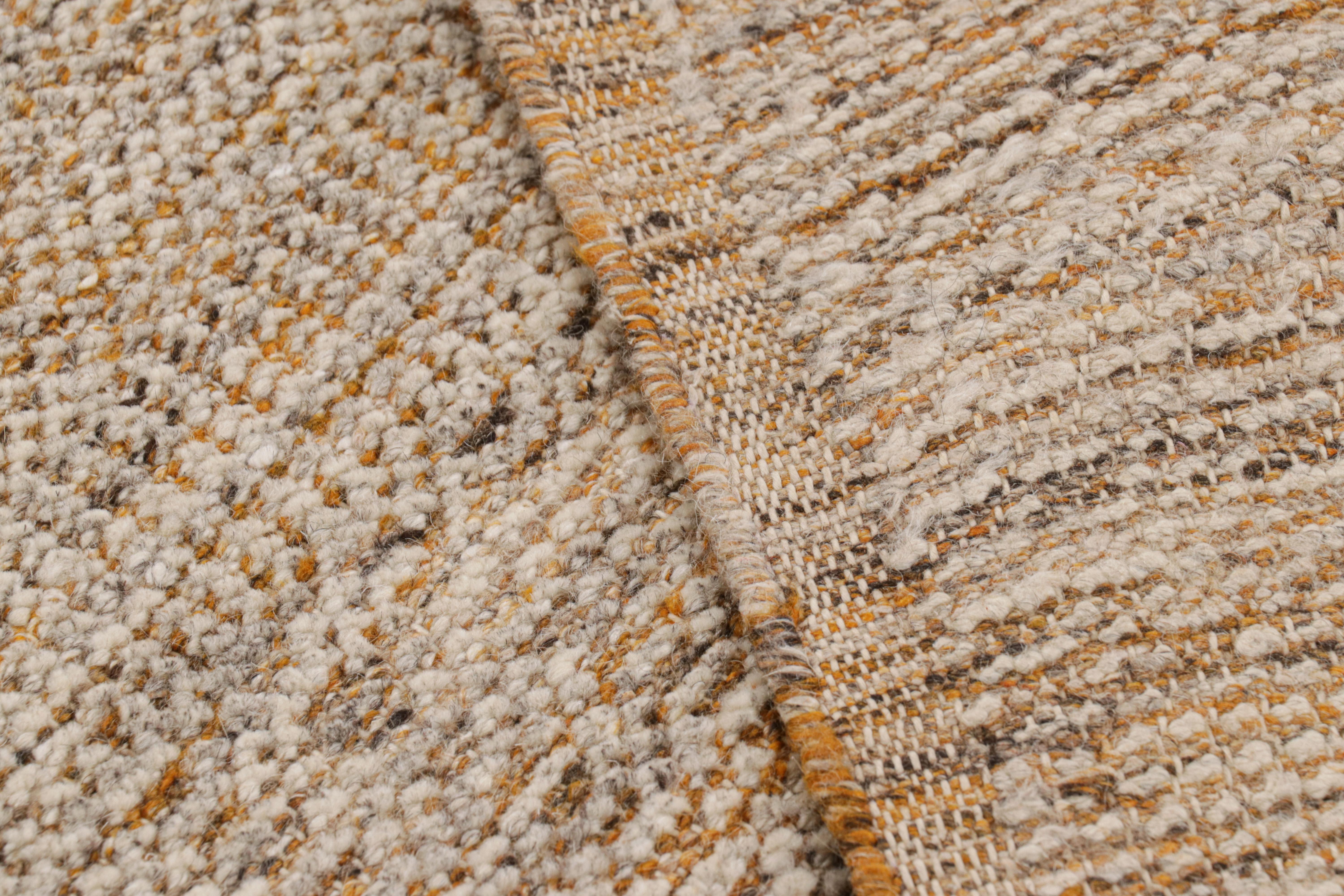 Wool Rug & Kilim’s Contemporary Textural Kilim in Beige-brown Orange and White Tones For Sale