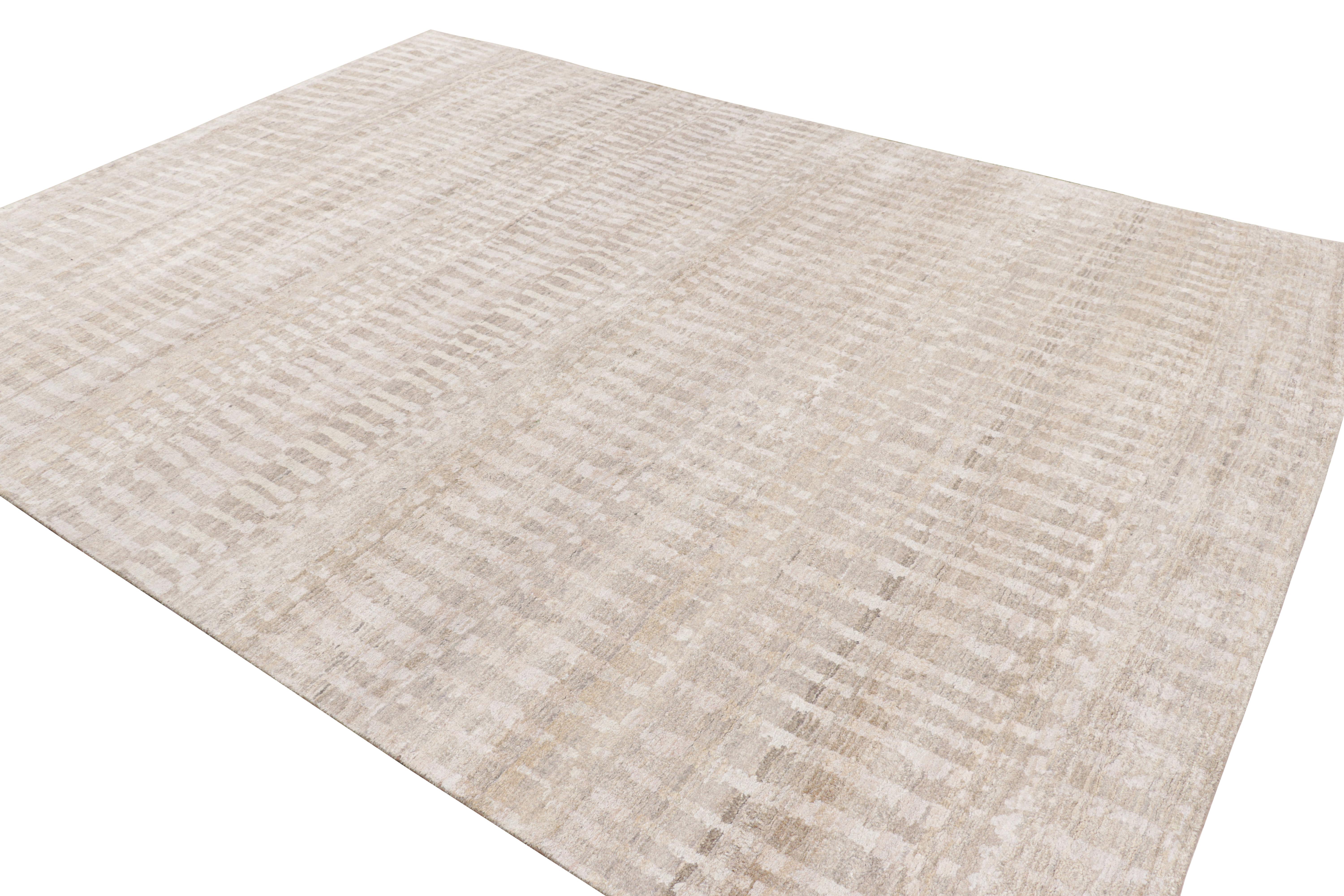 Hand-Knotted Rug & Kilim’s Contemporary Textural Rug in Beige-Brown and Gray Tones For Sale