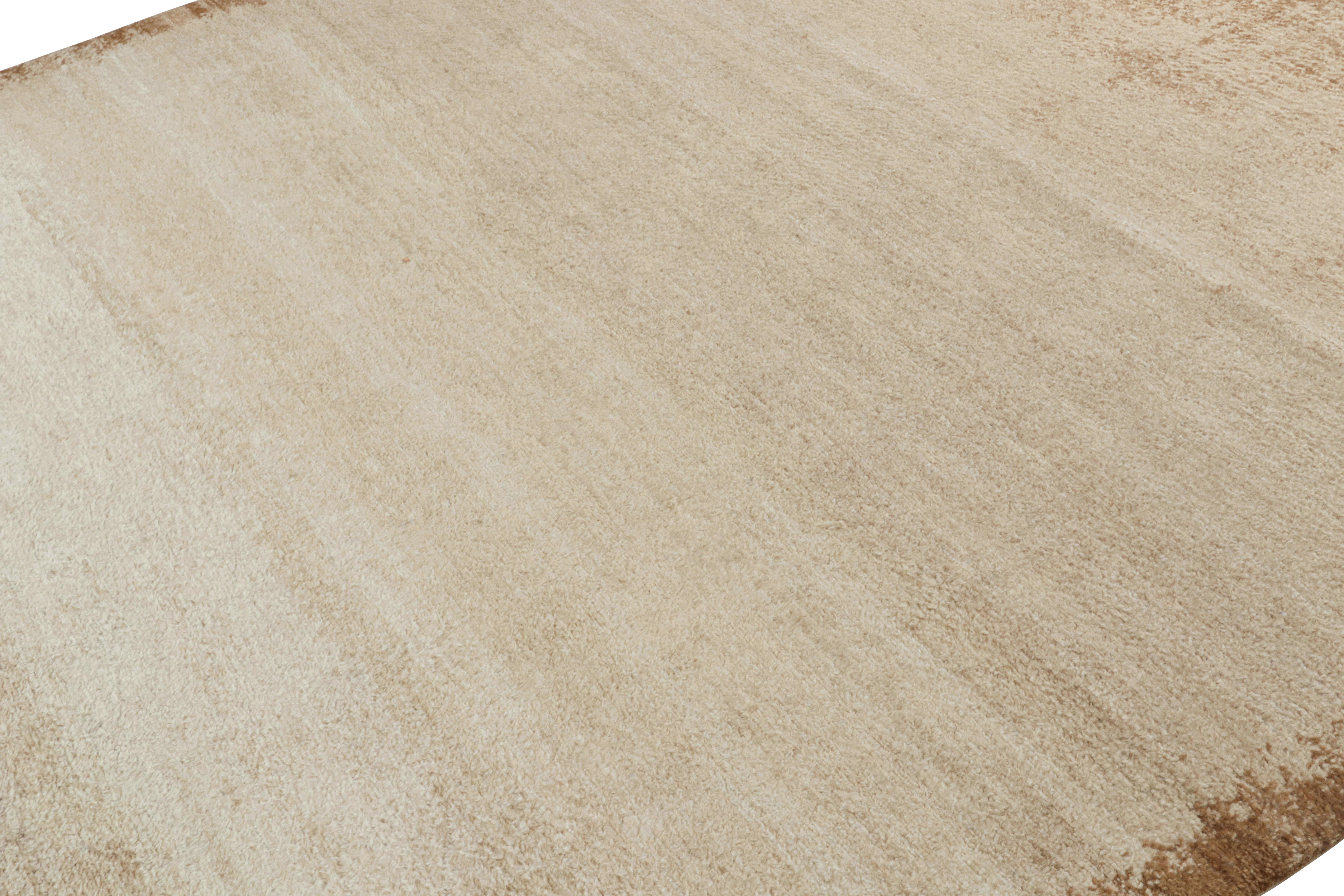 Indian Rug & Kilim’s Contemporary Textural Rug in Beige-Brown High Pile For Sale