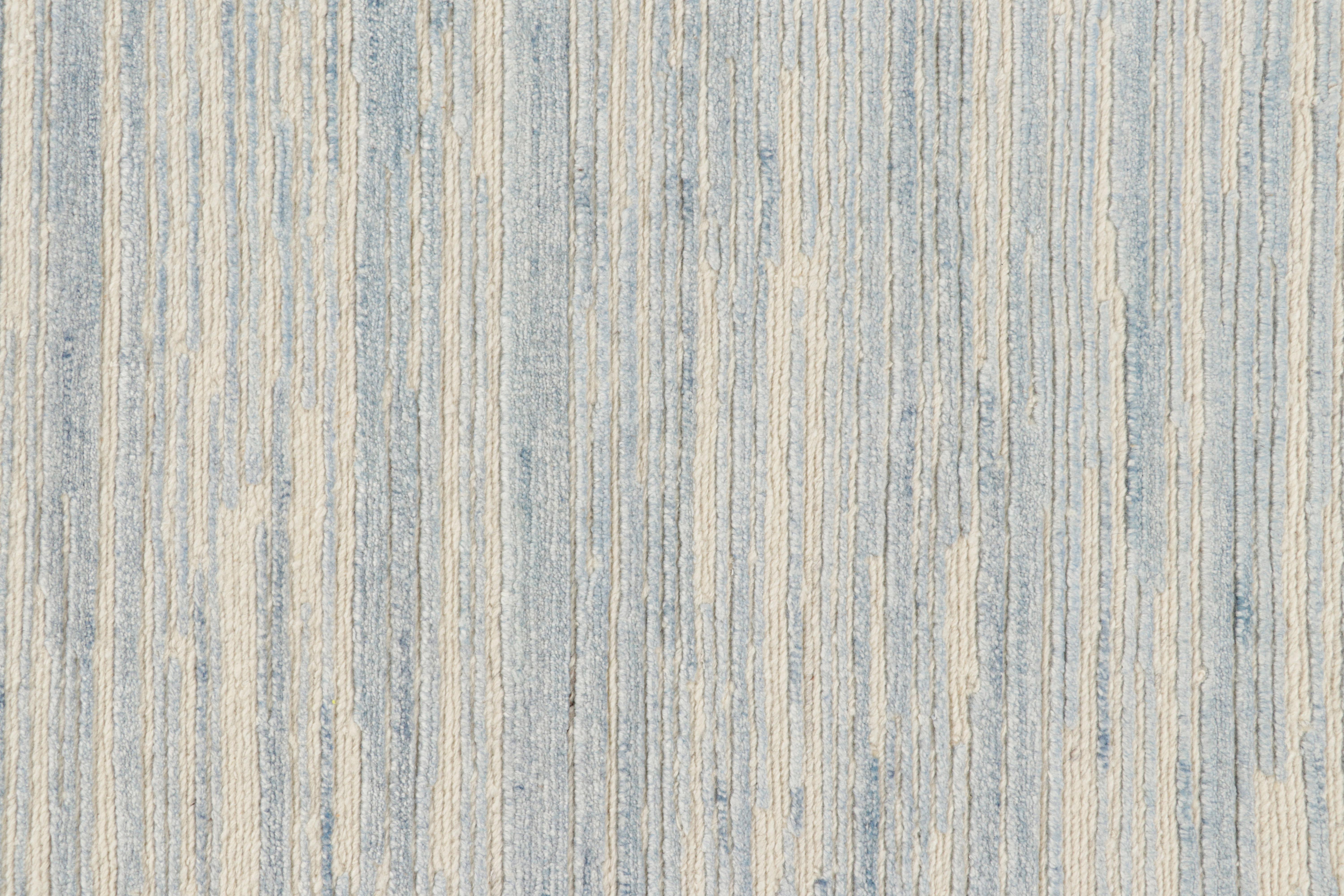Modern Rug & Kilim’s Contemporary Textural Rug in Blue and Beige Tones and Striae For Sale