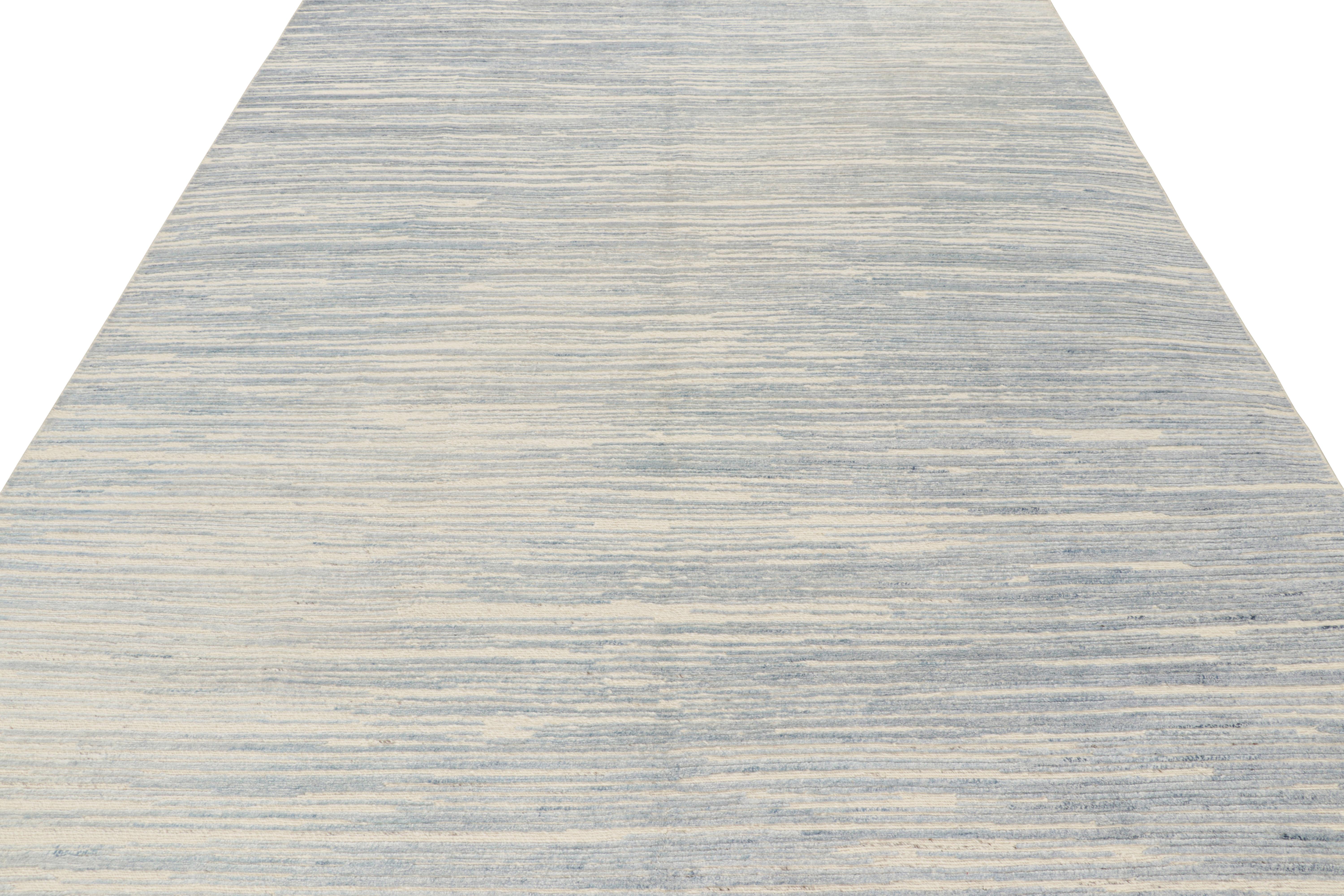 Hand-Knotted Rug & Kilim’s Contemporary Textural Rug in Blue and Beige Tones and Striae For Sale