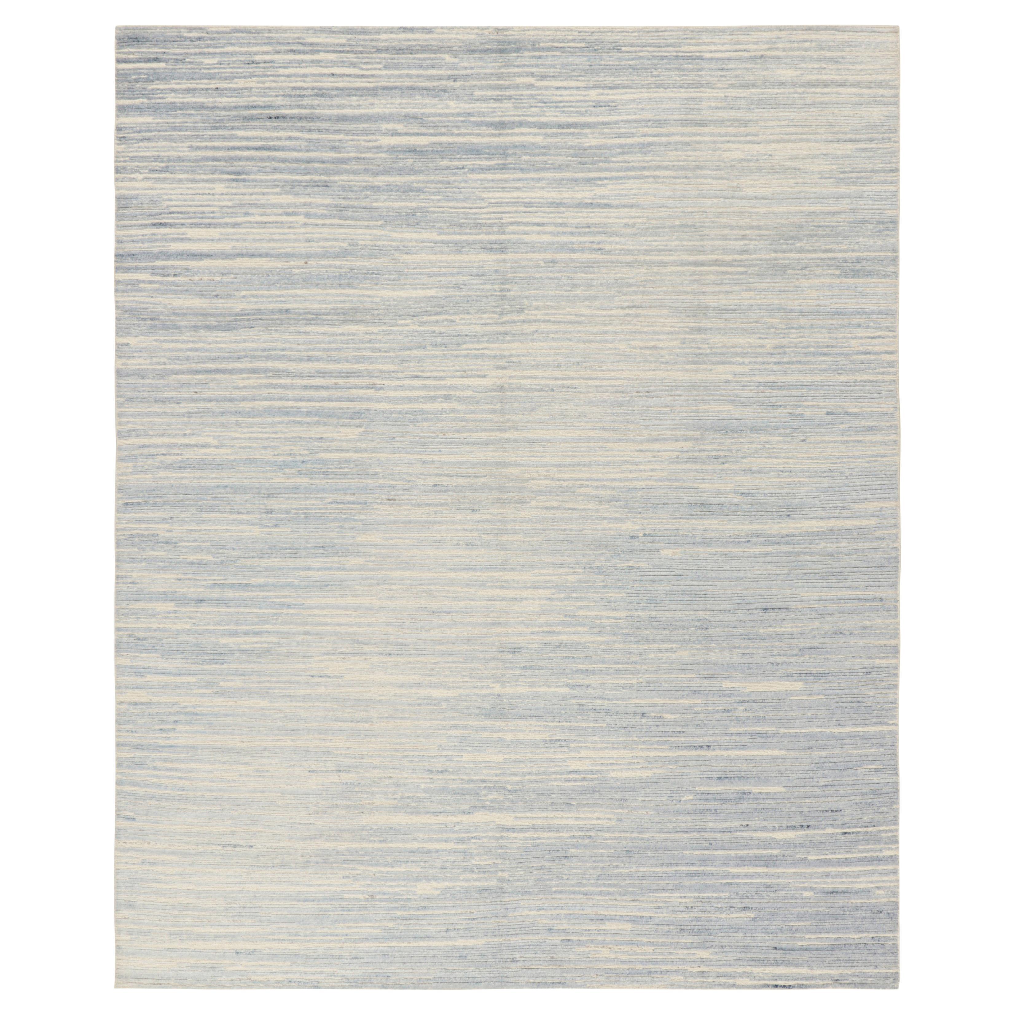 Rug & Kilim’s Contemporary Textural Rug in Blue and Beige Tones and Striae