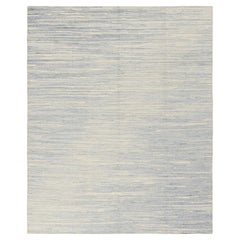 Rug & Kilim’s Contemporary Textural Rug in Blue and Beige Tones and Striae