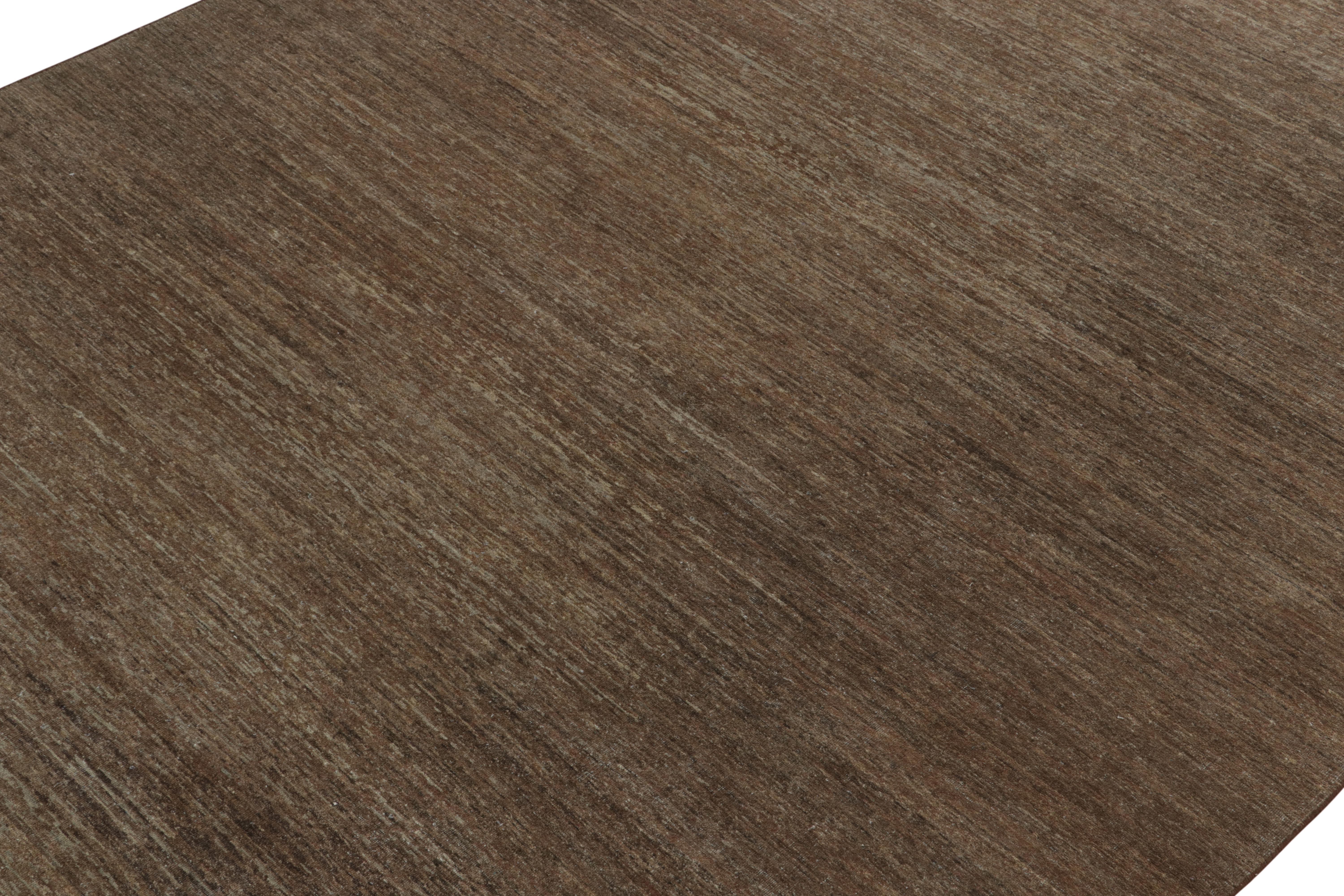 Indian Rug & Kilim’s Contemporary Textural Rug in Brown, Simple Solid Striae For Sale