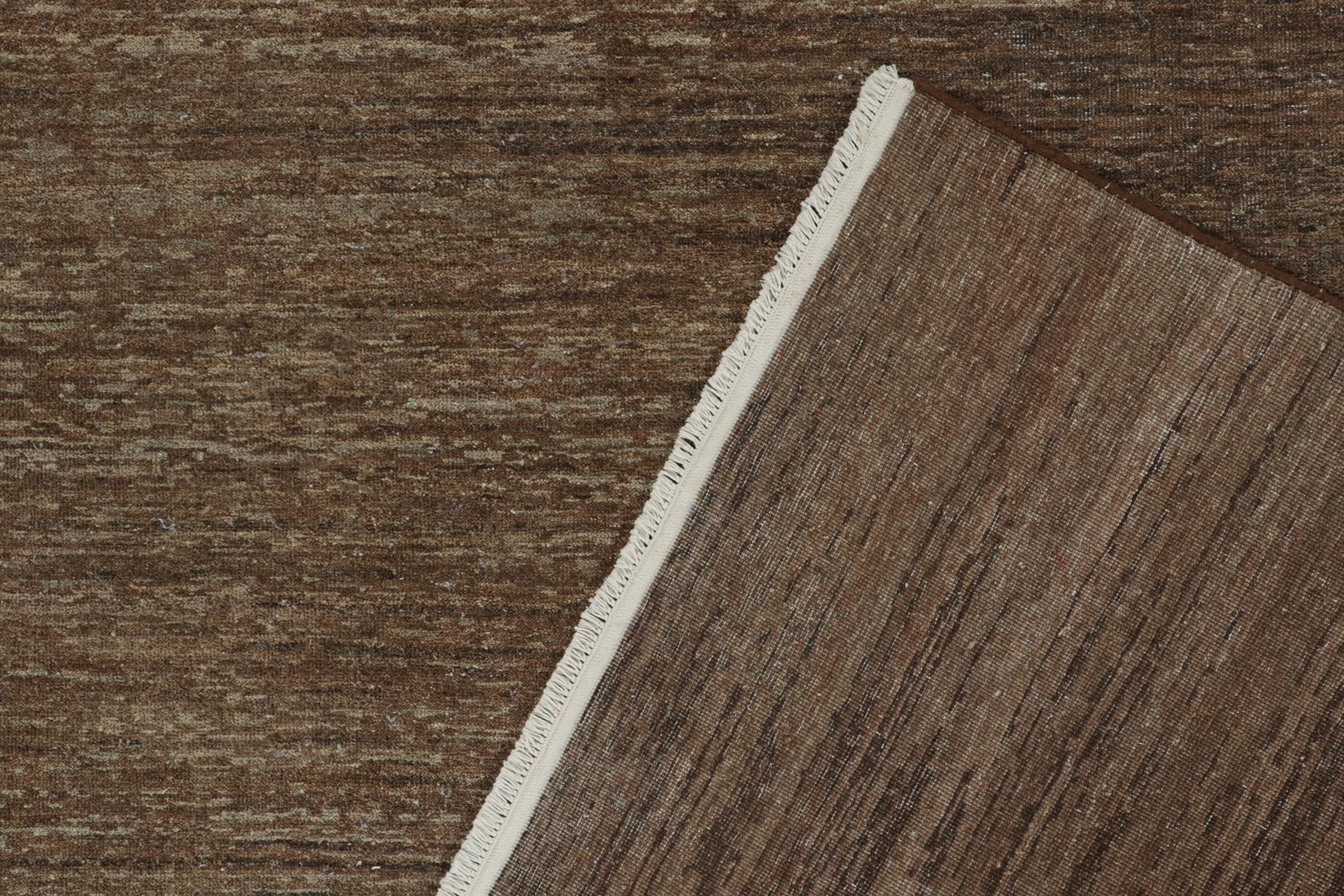 Wool Rug & Kilim’s Contemporary Textural Rug in Brown, Simple Solid Striae For Sale