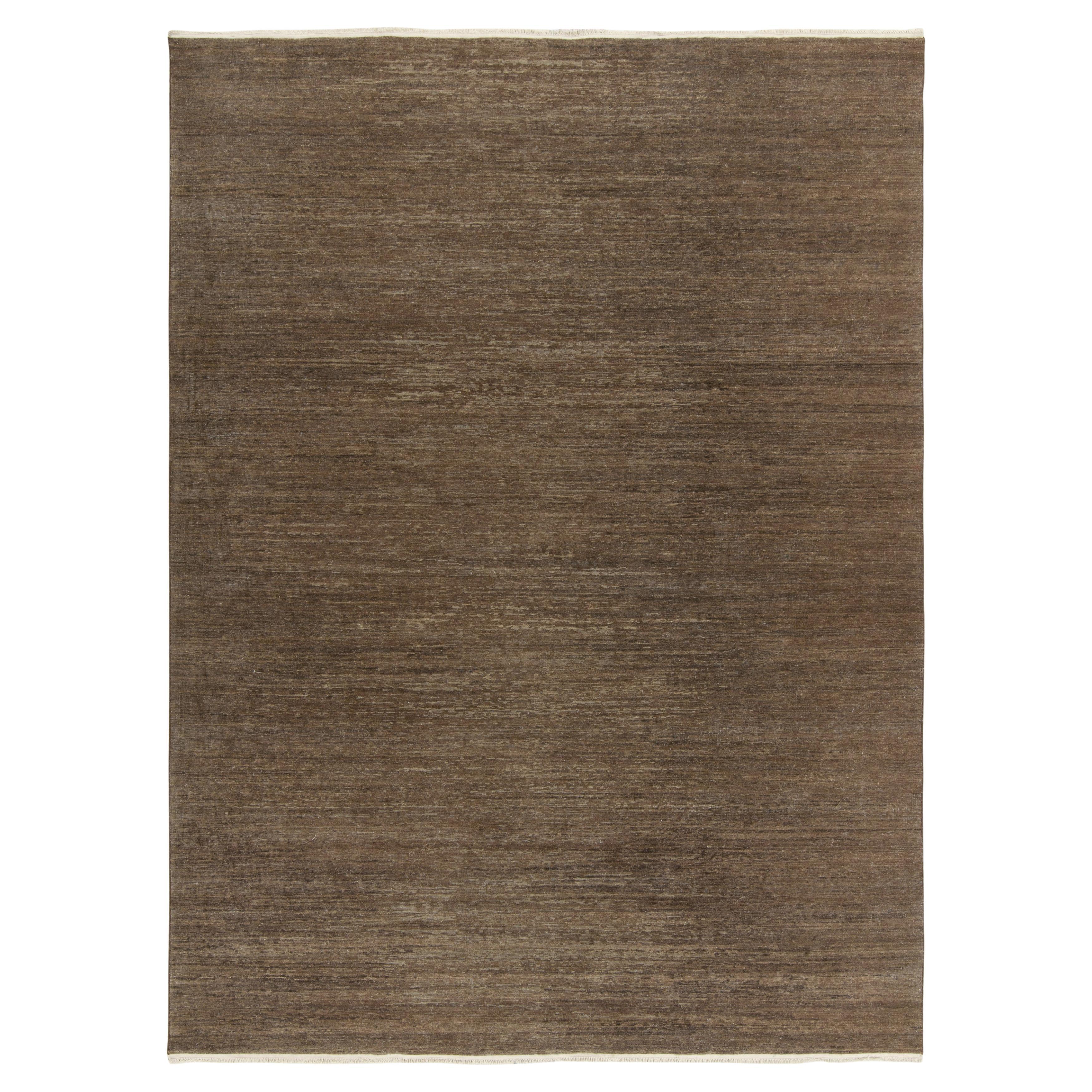 Rug & Kilim’s Contemporary Textural Rug in Brown, Simple Solid Striae For Sale