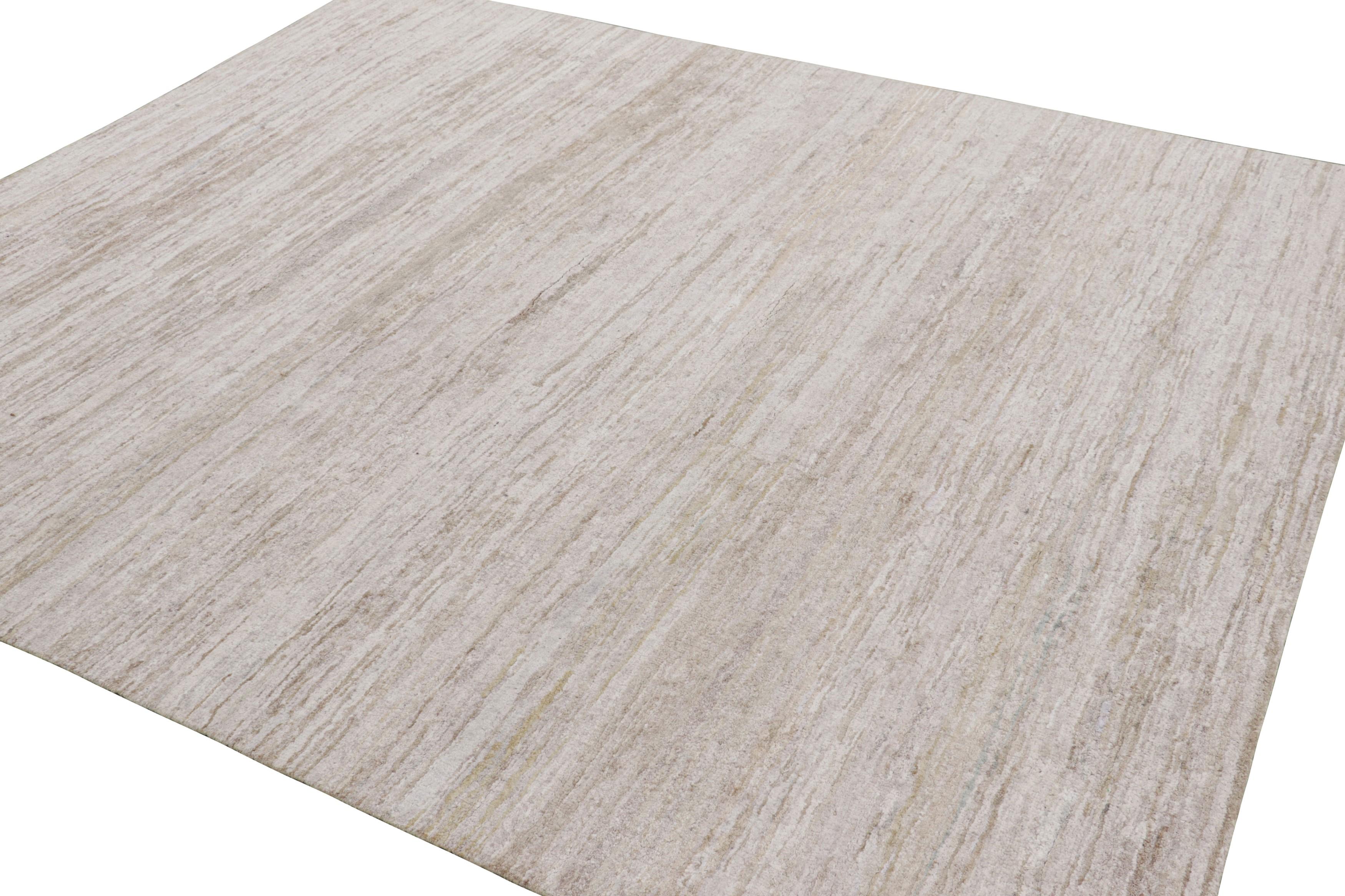 Hand-Knotted Rug & Kilim’s Contemporary Textural Rug in Cream, Gray and Beige with Striae For Sale