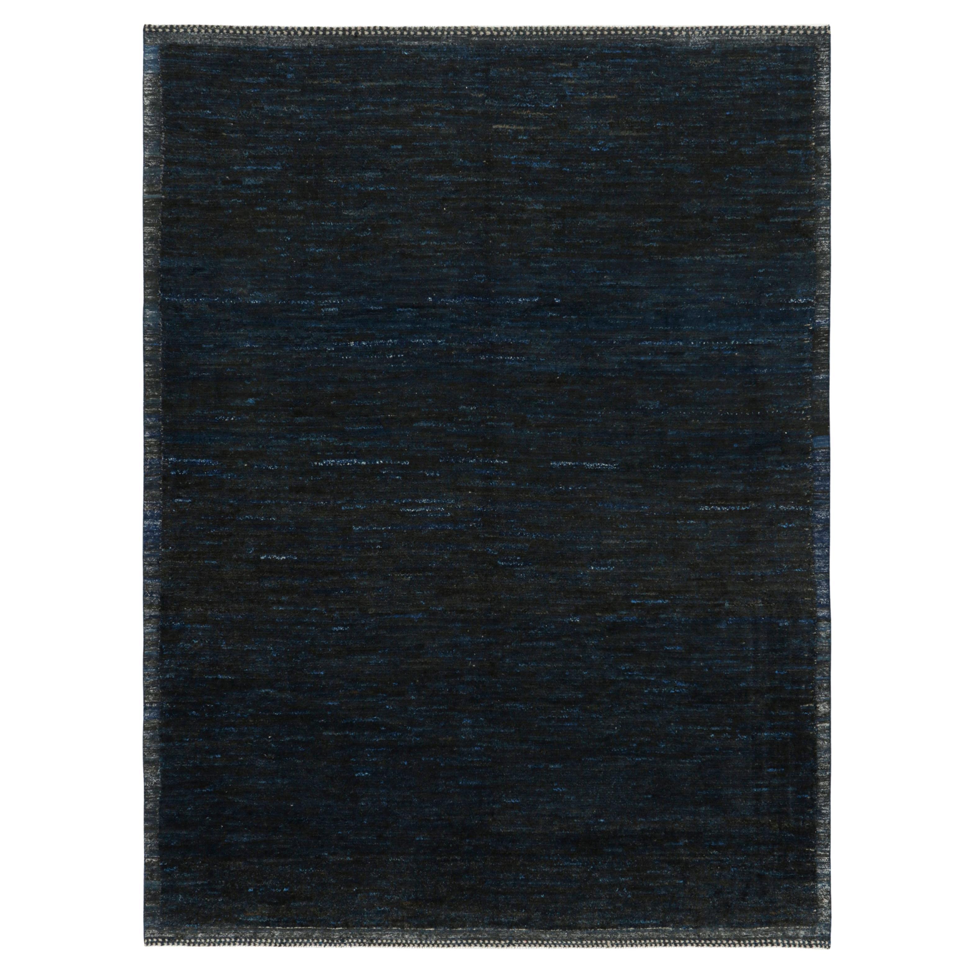 Rug & Kilim’s Contemporary Textural Rug in Dark Blue Tones and Striae