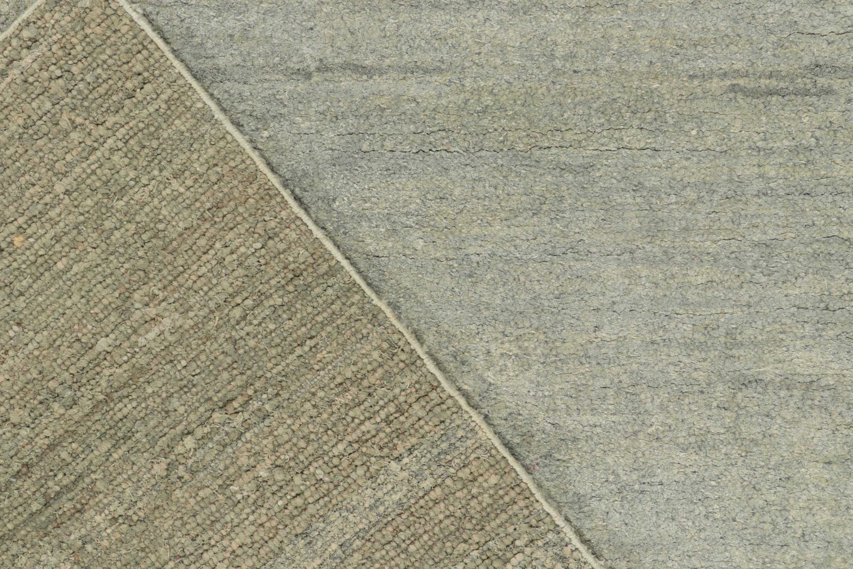 Rug & Kilim’s Contemporary Textural Rug in Gray and Blue Striae, Simple Solid