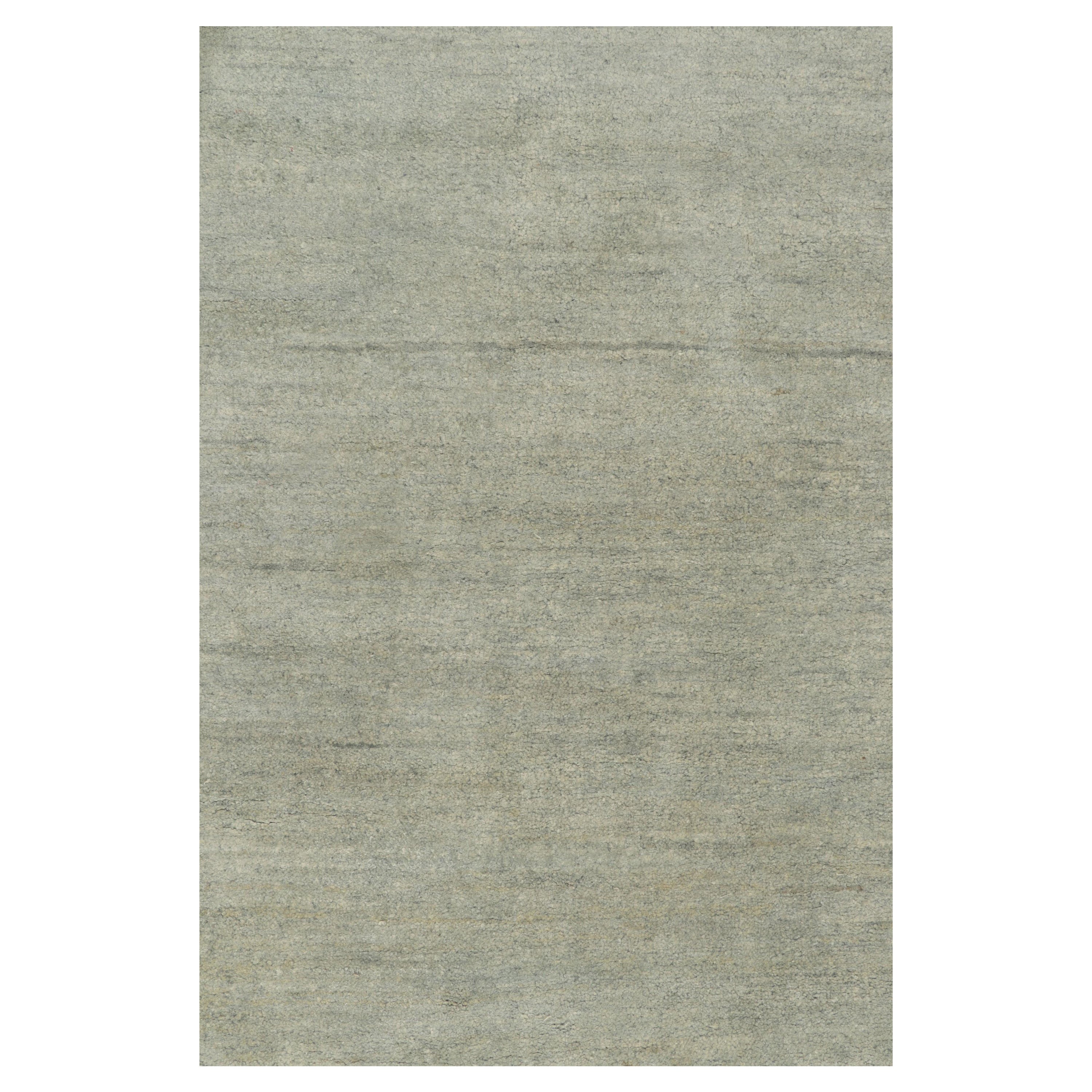 Rug & Kilim’s Contemporary Textural Rug in Gray and Blue Striae, Simple Solid