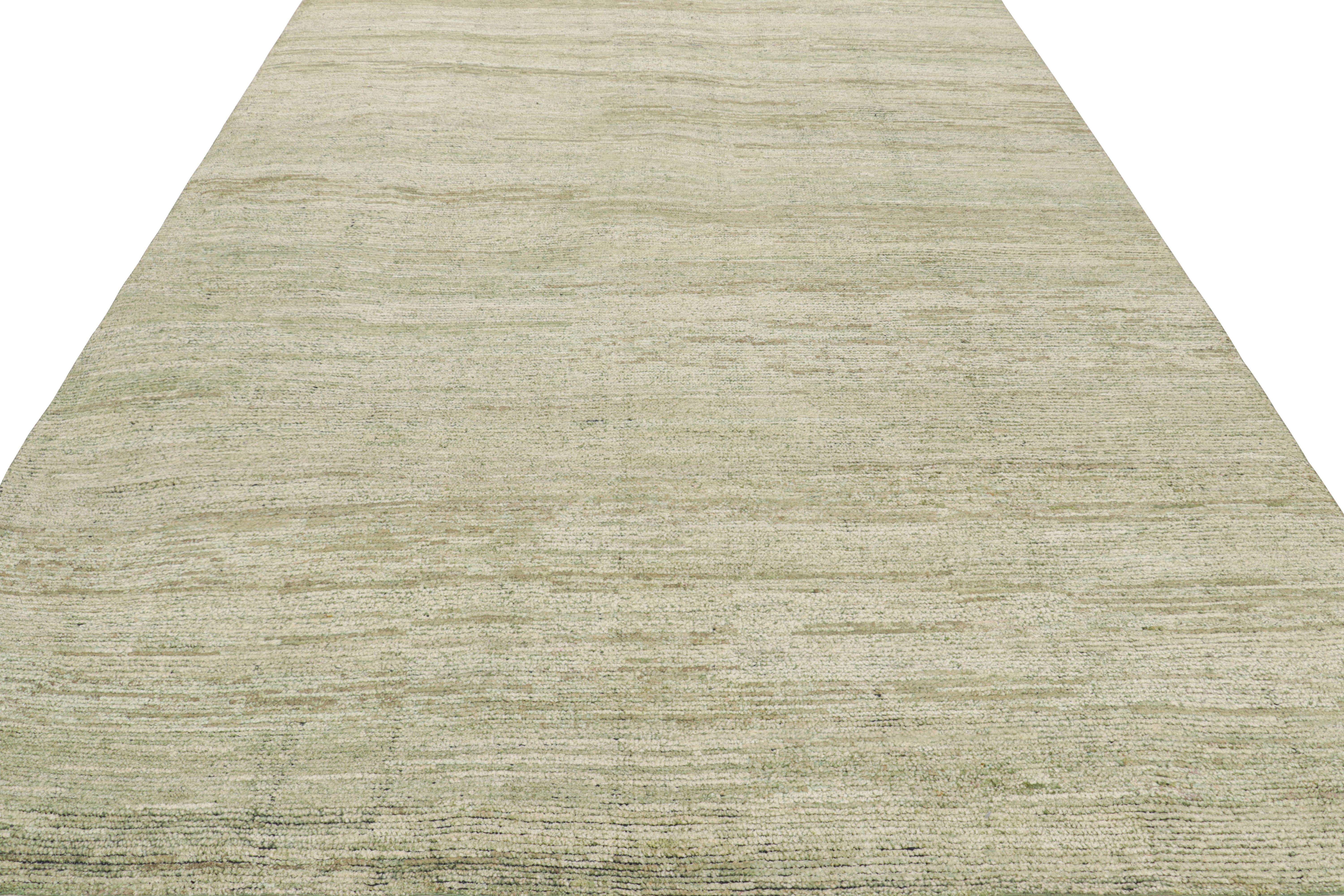 Indian Rug & Kilim’s Contemporary Textural Rug in Green and Beige Tones and Striae For Sale