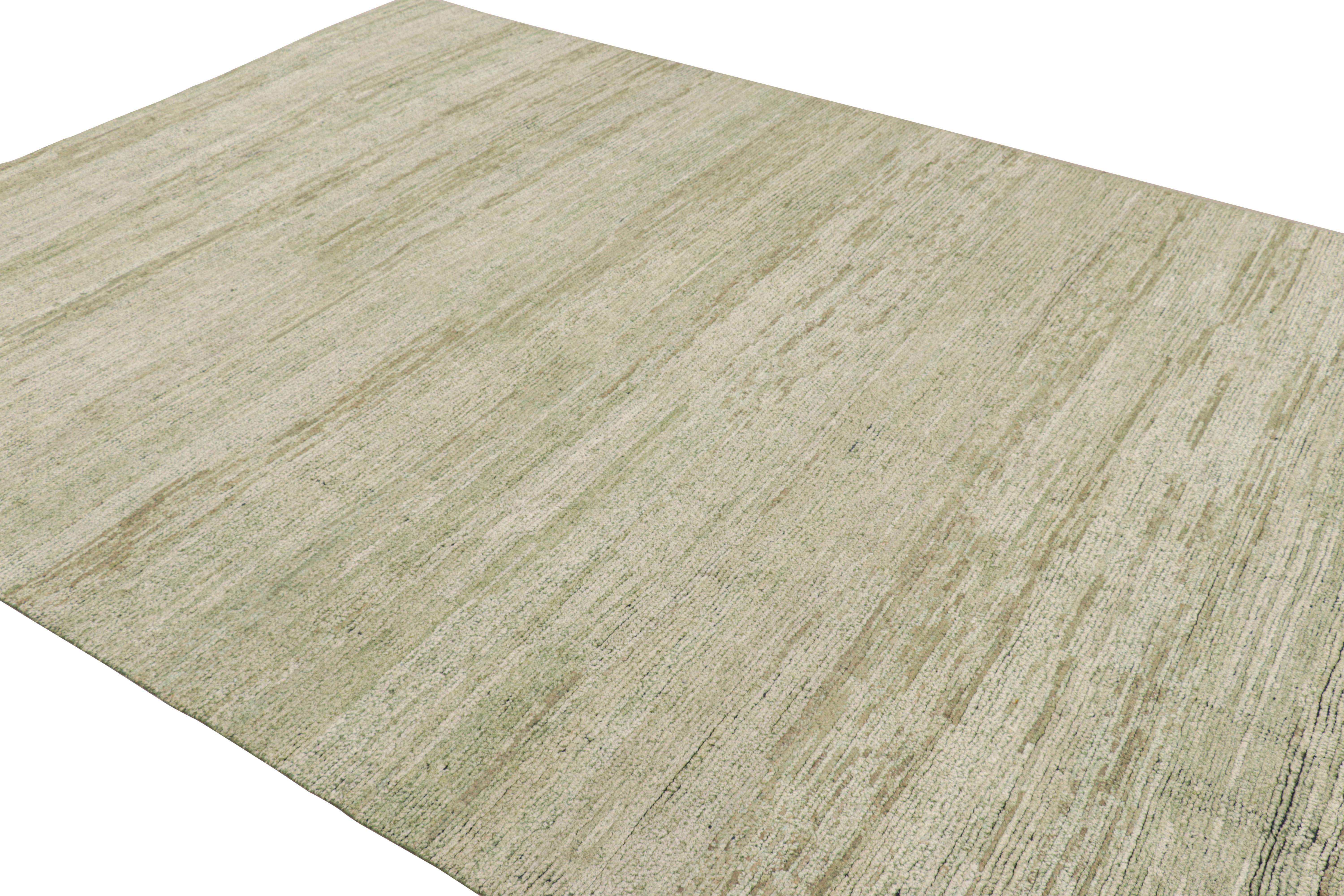 Hand-Knotted Rug & Kilim’s Contemporary Textural Rug in Green and Beige Tones and Striae For Sale