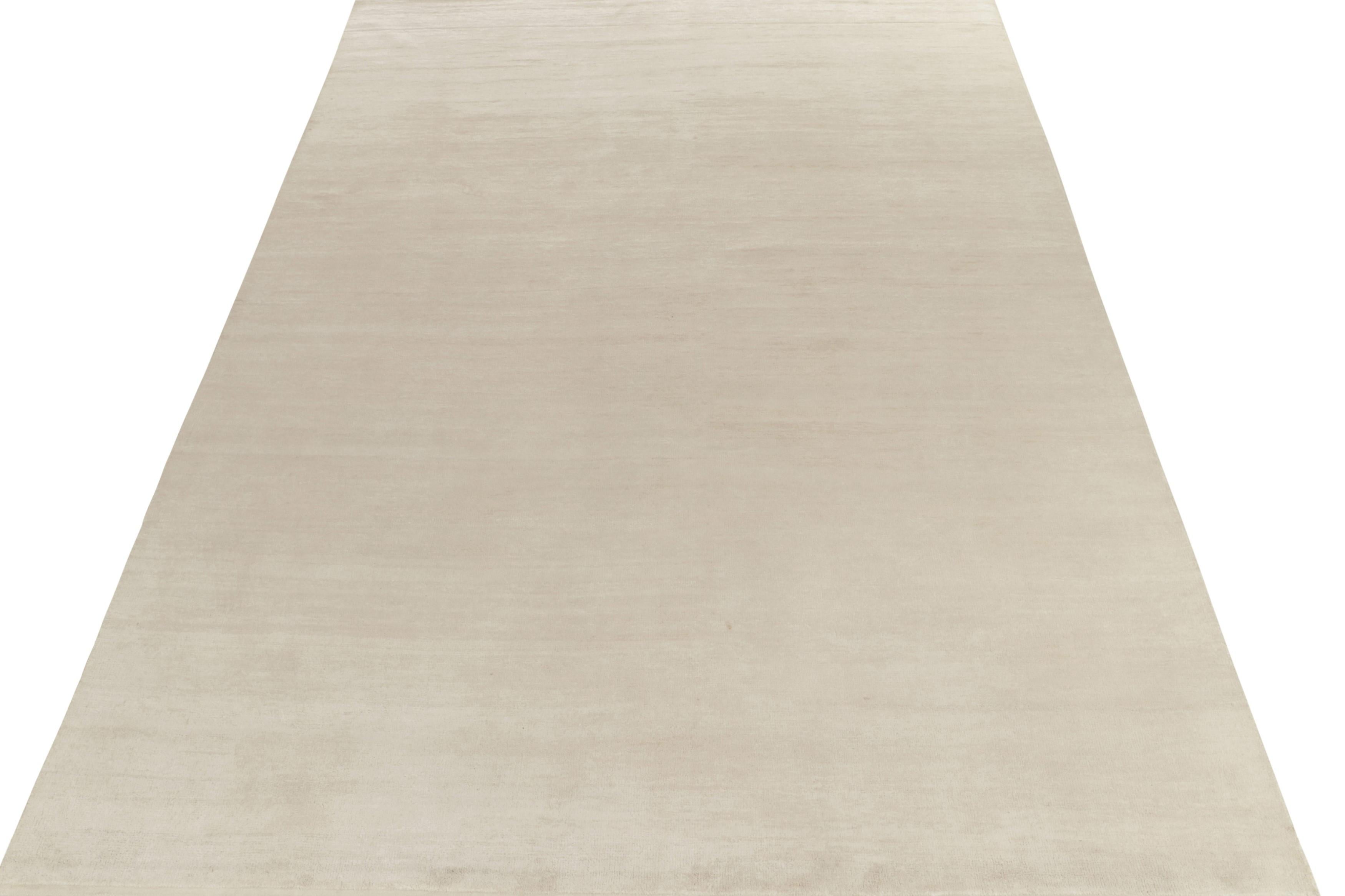 Indian Rug & Kilim’s Contemporary Textural Rug in Solid Off-White Striae For Sale