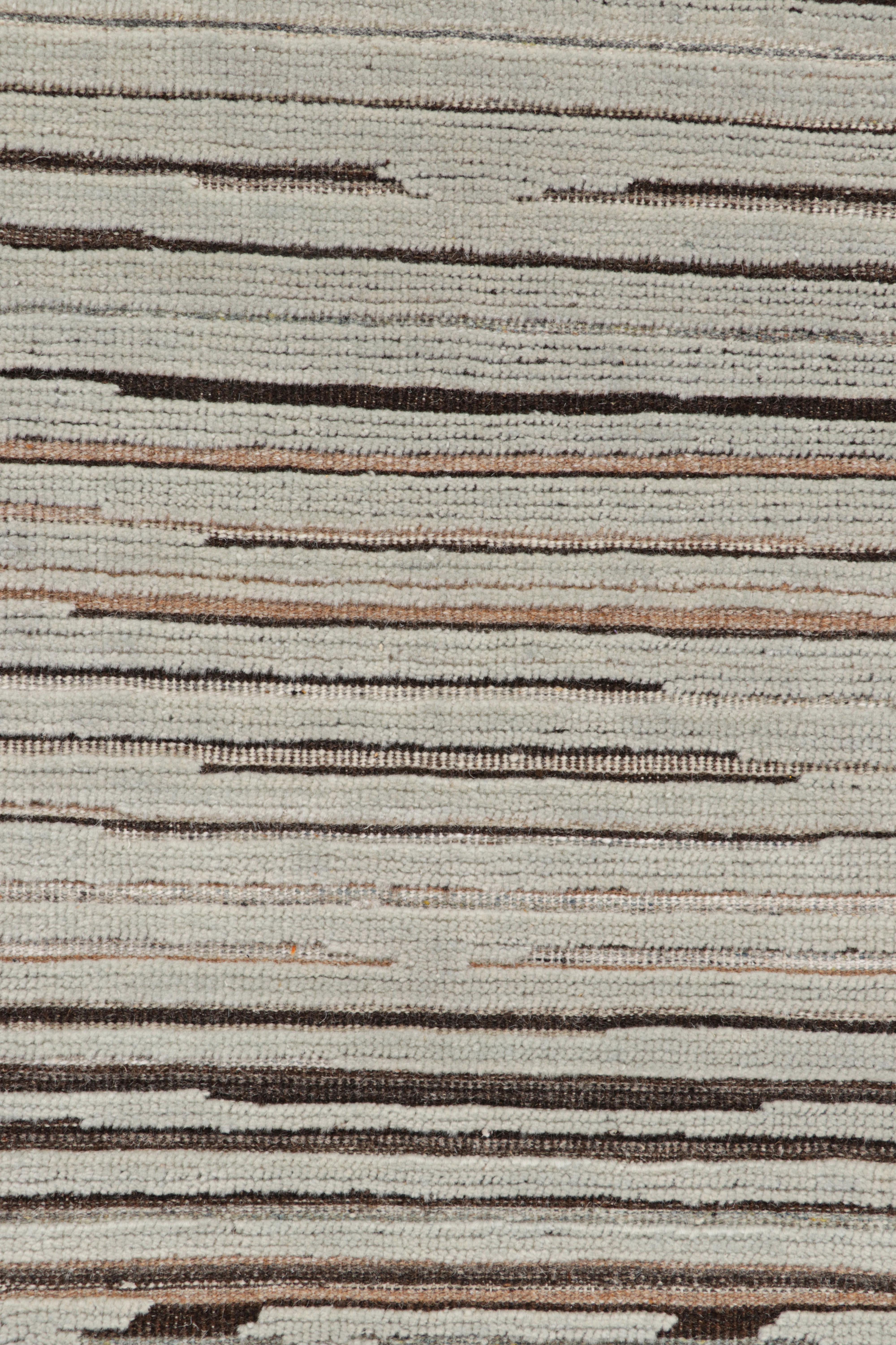 Modern Rug & Kilim’s Contemporary Textural Rug with Blue & Beige-Brown High-Low Stripes For Sale