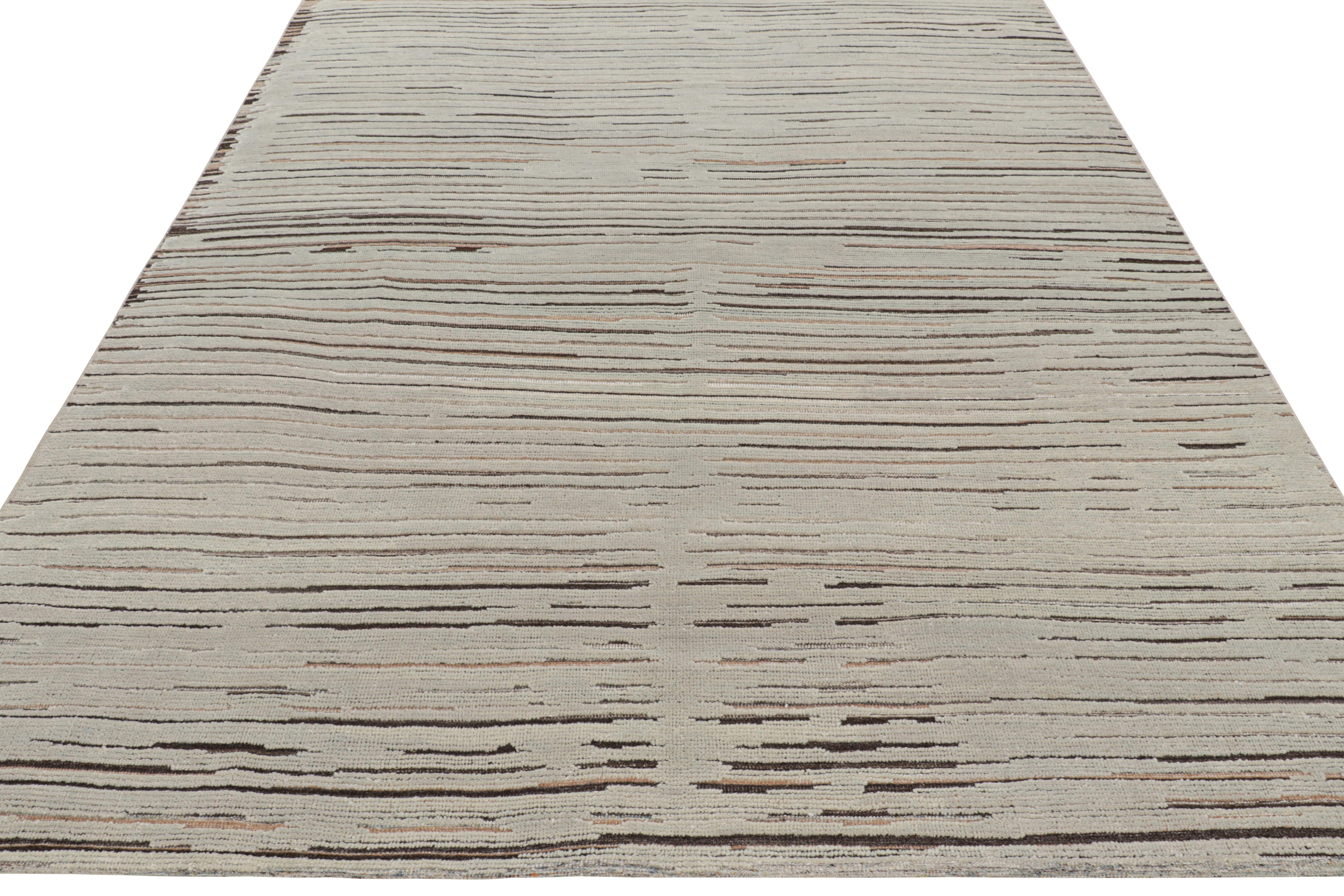Hand-Knotted Rug & Kilim’s Contemporary Textural Rug with Blue & Beige-Brown High-Low Stripes For Sale