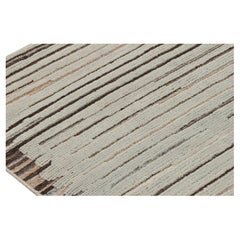 Rug & Kilim’s Contemporary Textural Rug with Blue & Beige-Brown High-Low Stripes