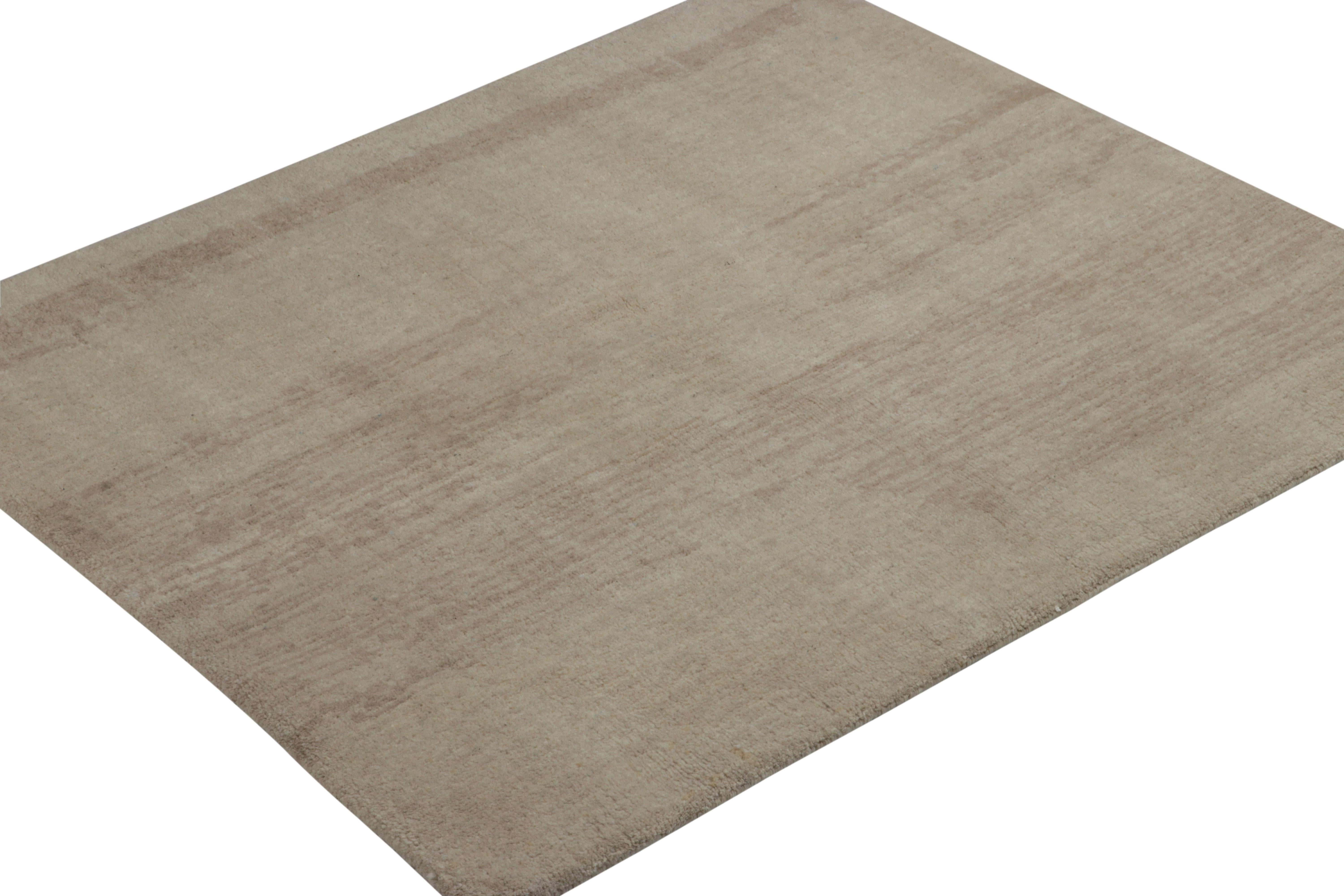 Indian Rug & Kilim’s Contemporary Textural Solid Rug in Beige-Brown & Cream with Striae For Sale