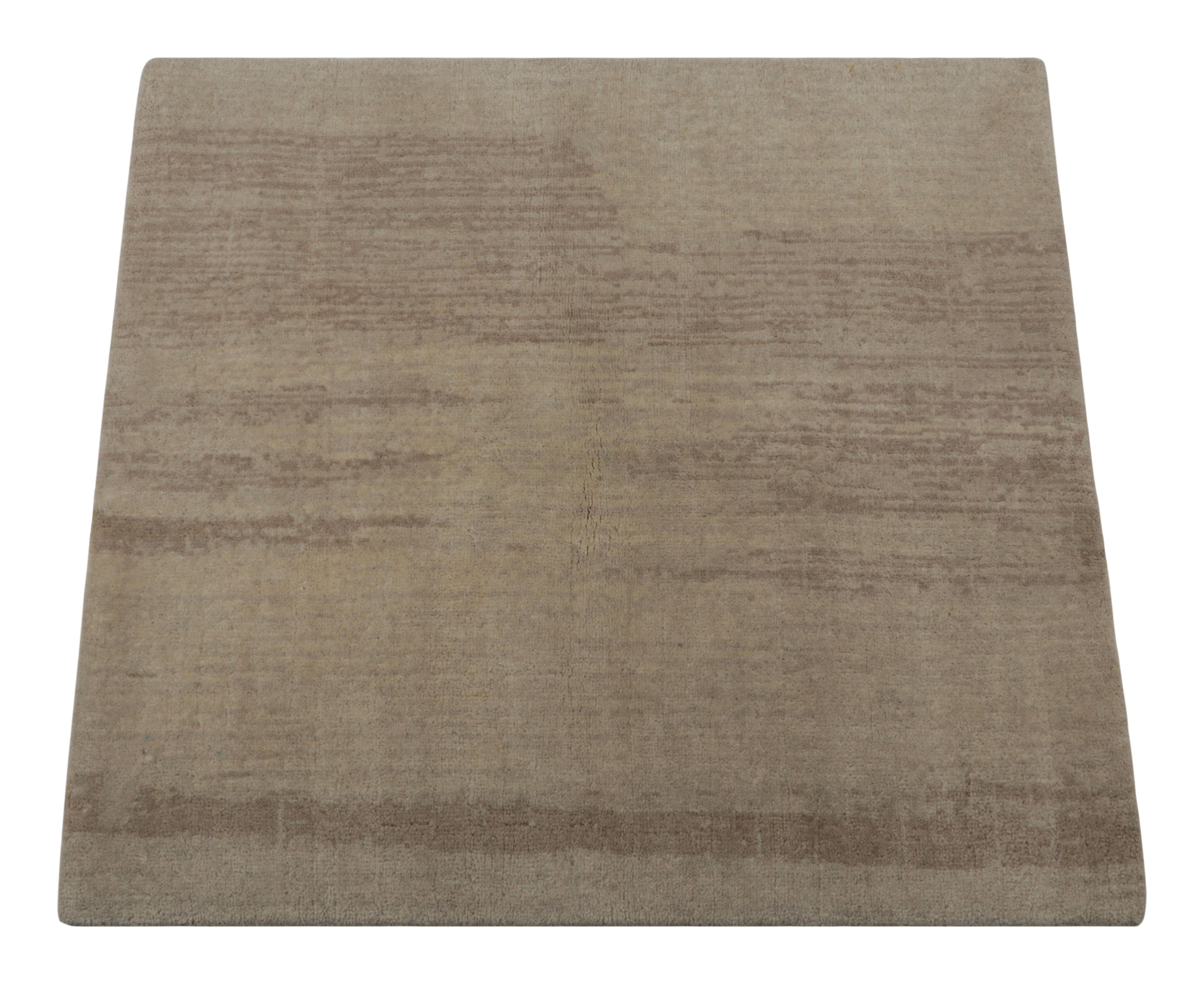Hand-Knotted Rug & Kilim’s Contemporary Textural Solid Rug in Beige-Brown & Cream with Striae For Sale