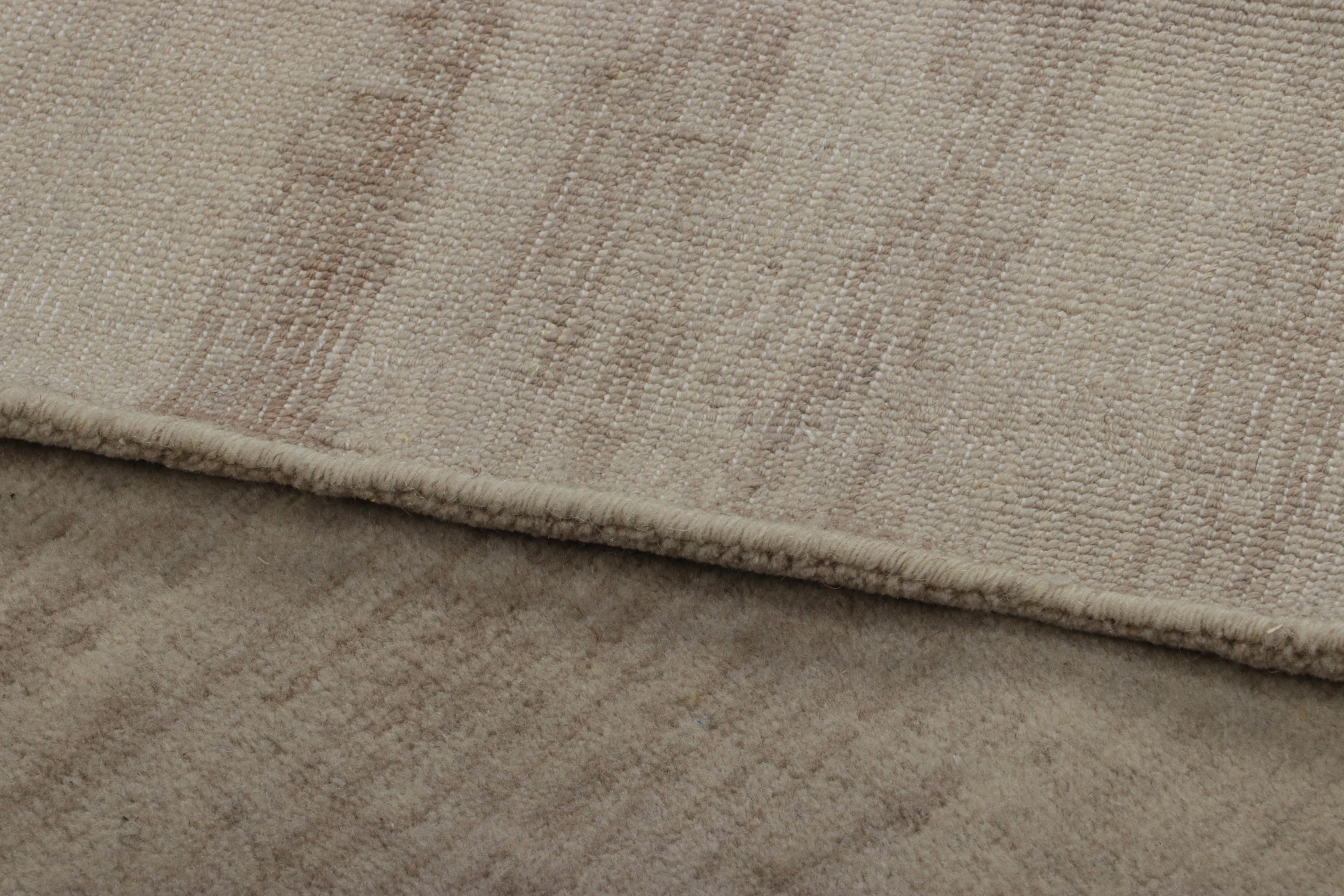 Wool Rug & Kilim’s Contemporary Textural Solid Rug in Beige-Brown & Cream with Striae For Sale