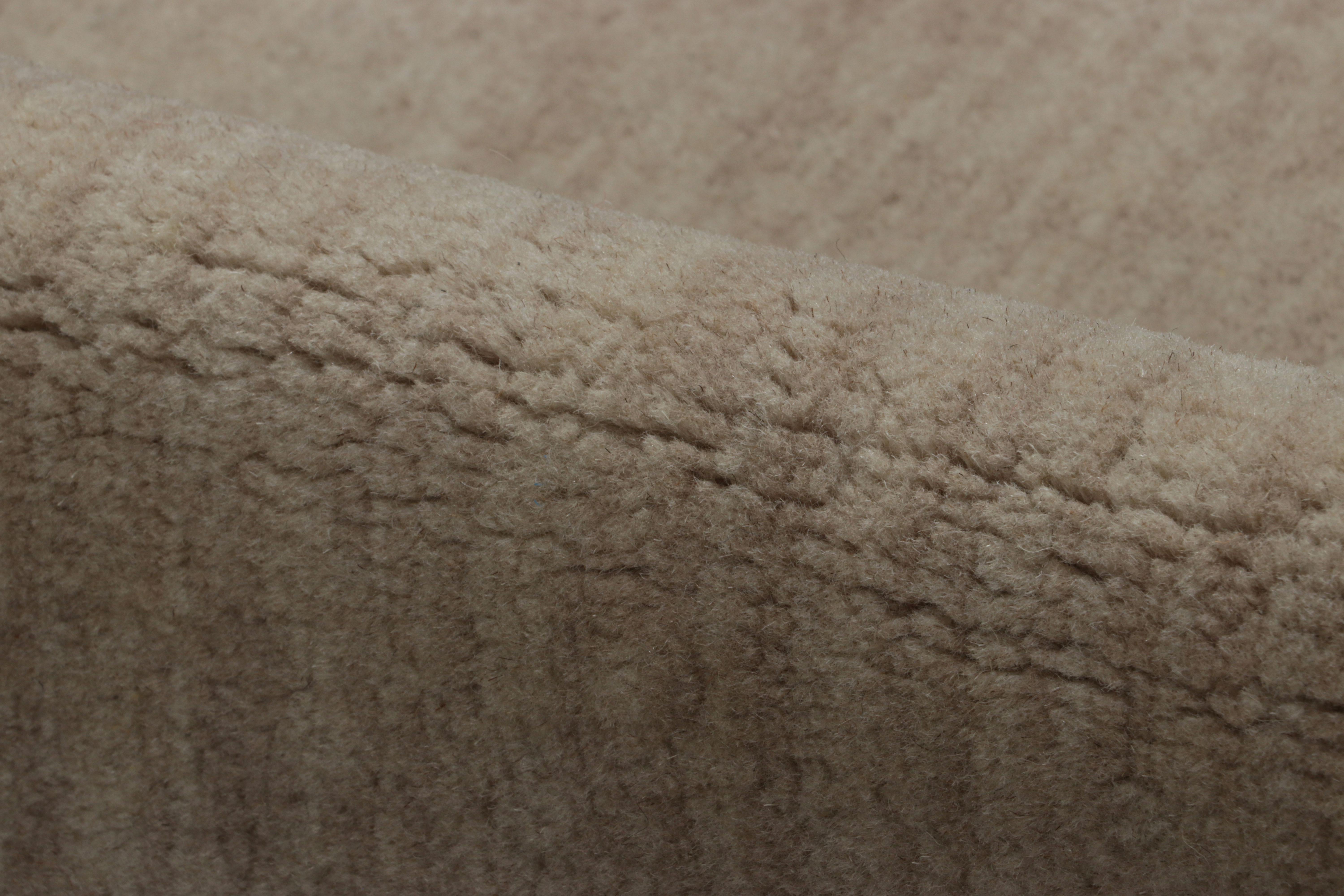 Rug & Kilim’s Contemporary Textural Solid Rug in Beige-Brown & Cream with Striae For Sale 1