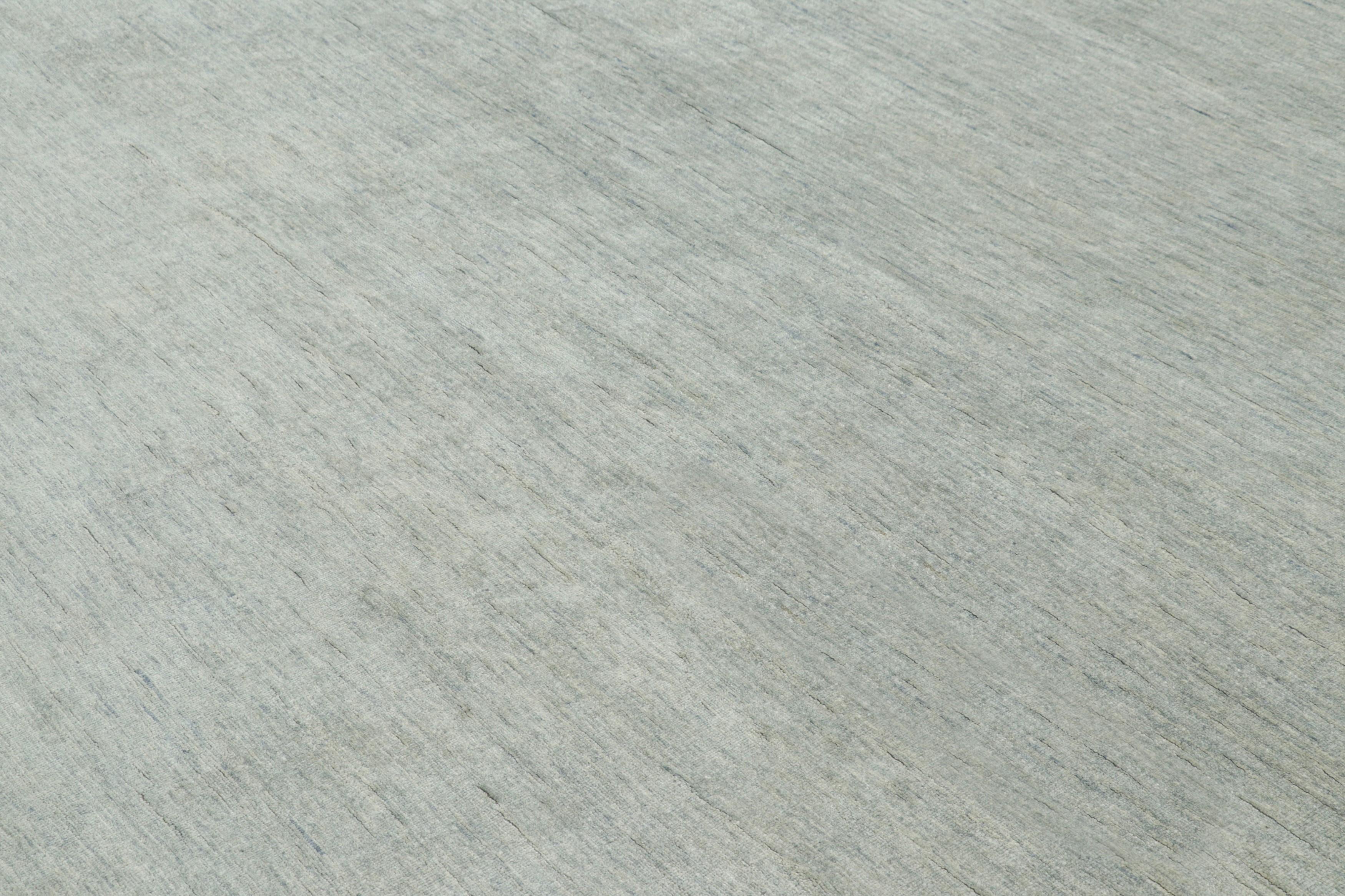 Modern Rug & Kilim’s Contemporary Textural Solid Rug in Blue and Cream with Striae For Sale