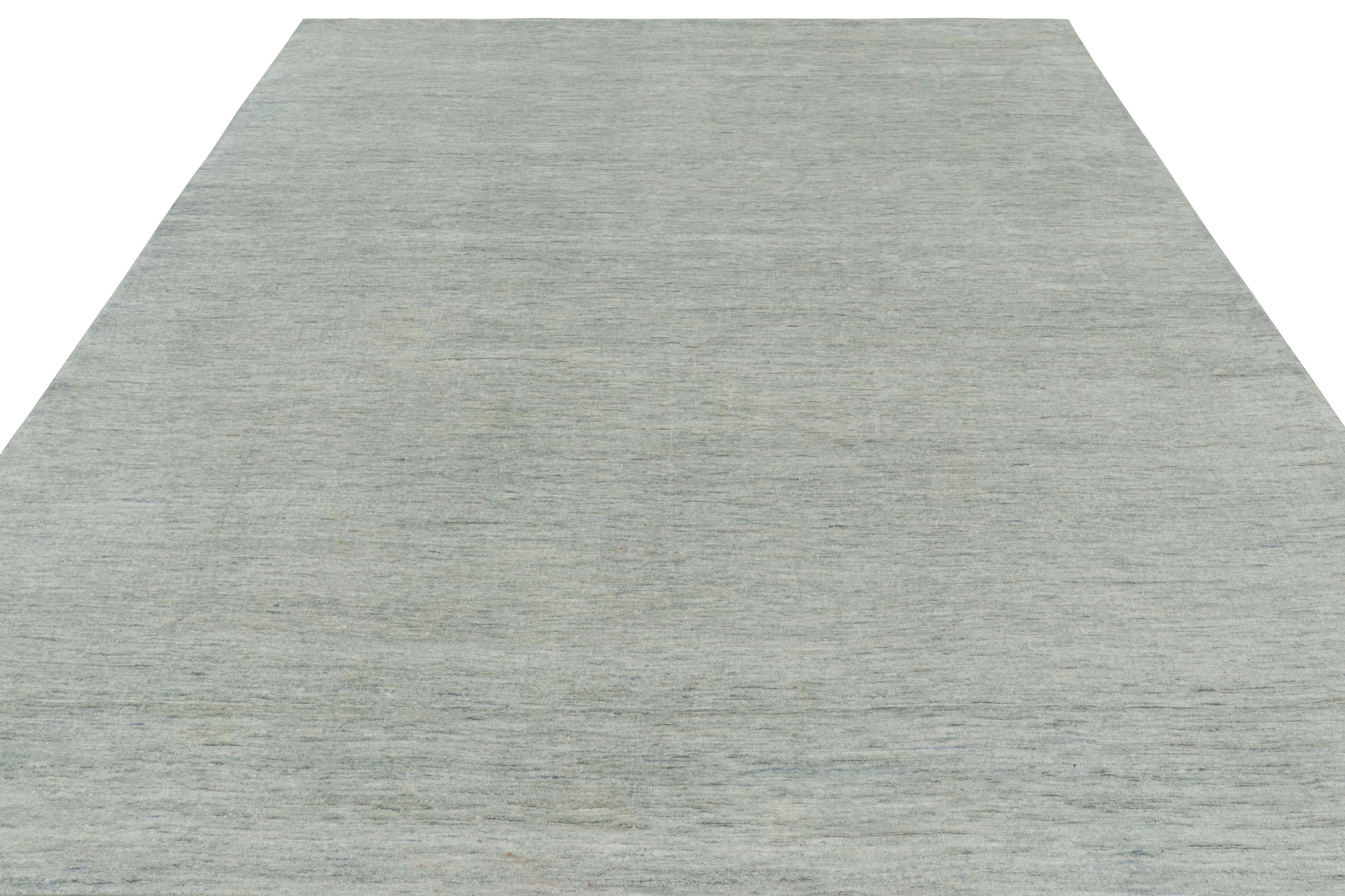 Indian Rug & Kilim’s Contemporary Textural Solid Rug in Blue and Cream with Striae For Sale