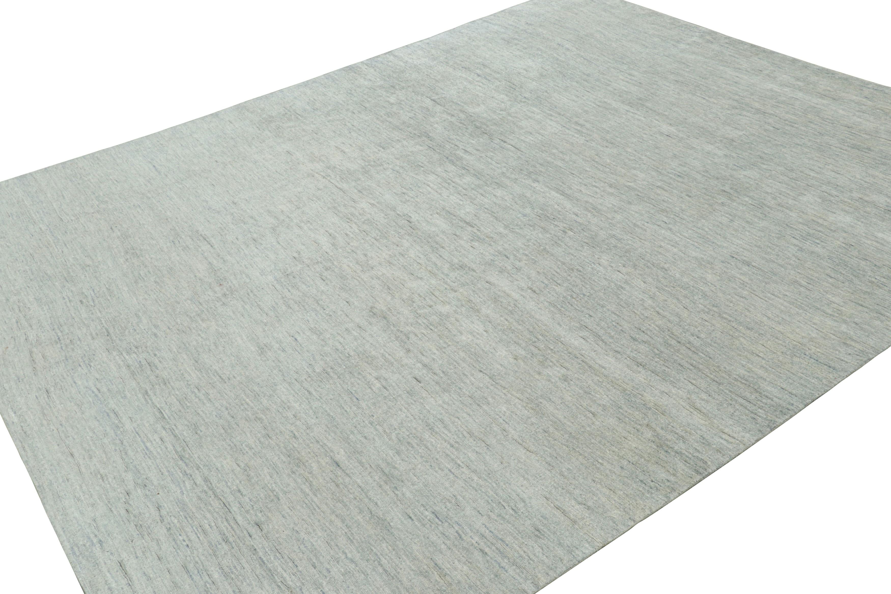 Hand-Knotted Rug & Kilim’s Contemporary Textural Solid Rug in Blue and Cream with Striae For Sale