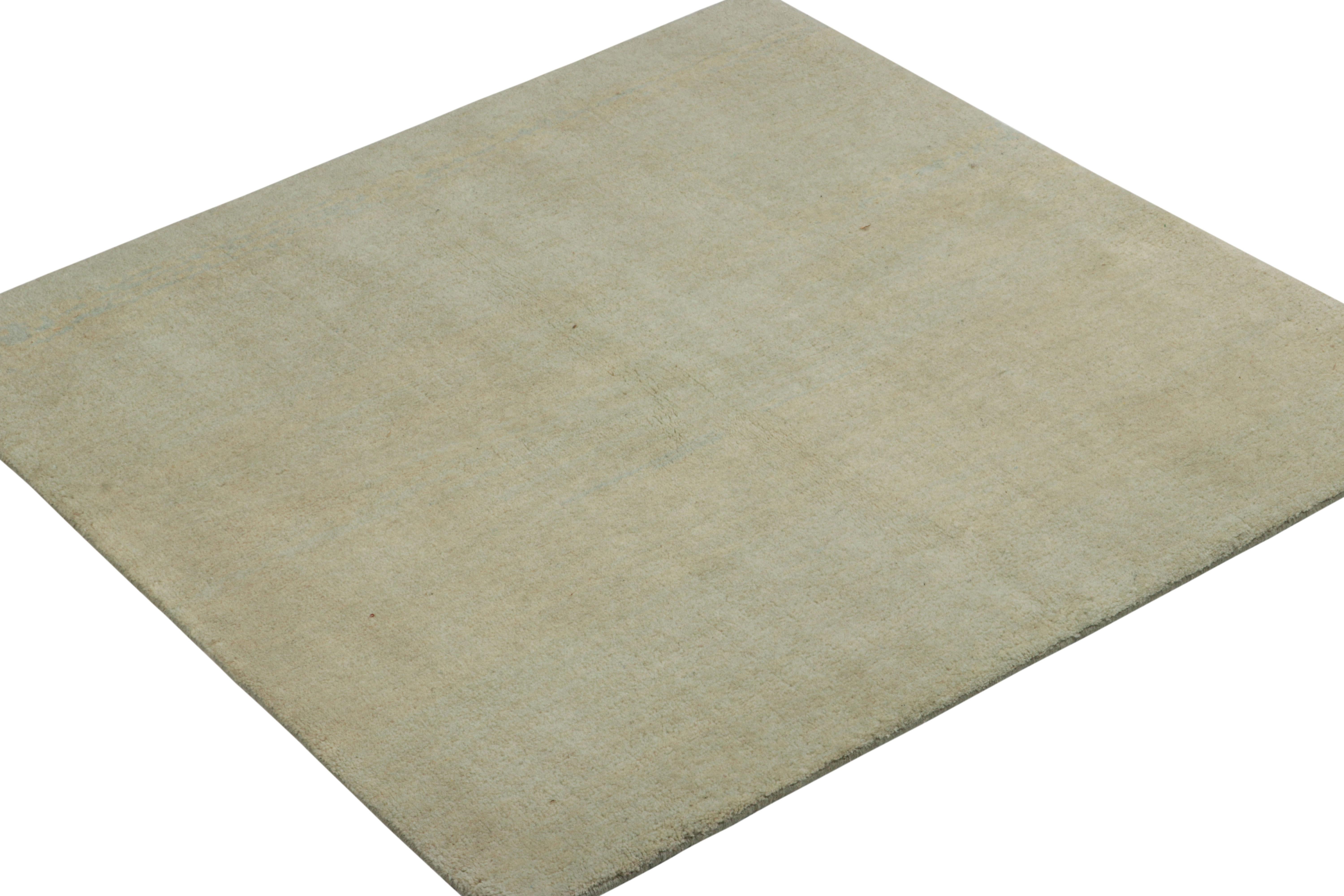 Indian Rug & Kilim’s Contemporary Textural Solid Rug in Green, Blue & Cream with Striae For Sale