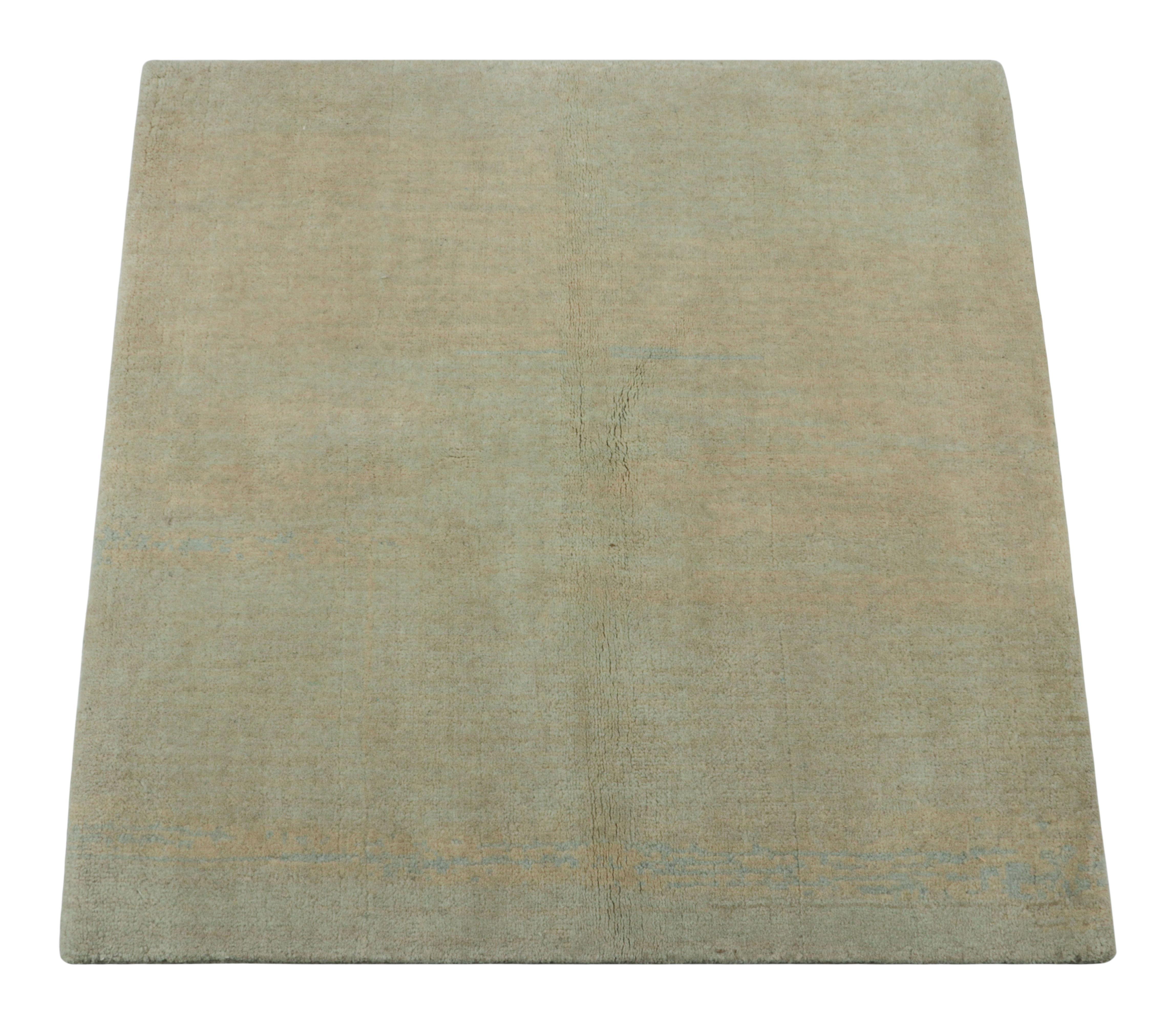 Hand-Knotted Rug & Kilim’s Contemporary Textural Solid Rug in Green, Blue & Cream with Striae For Sale