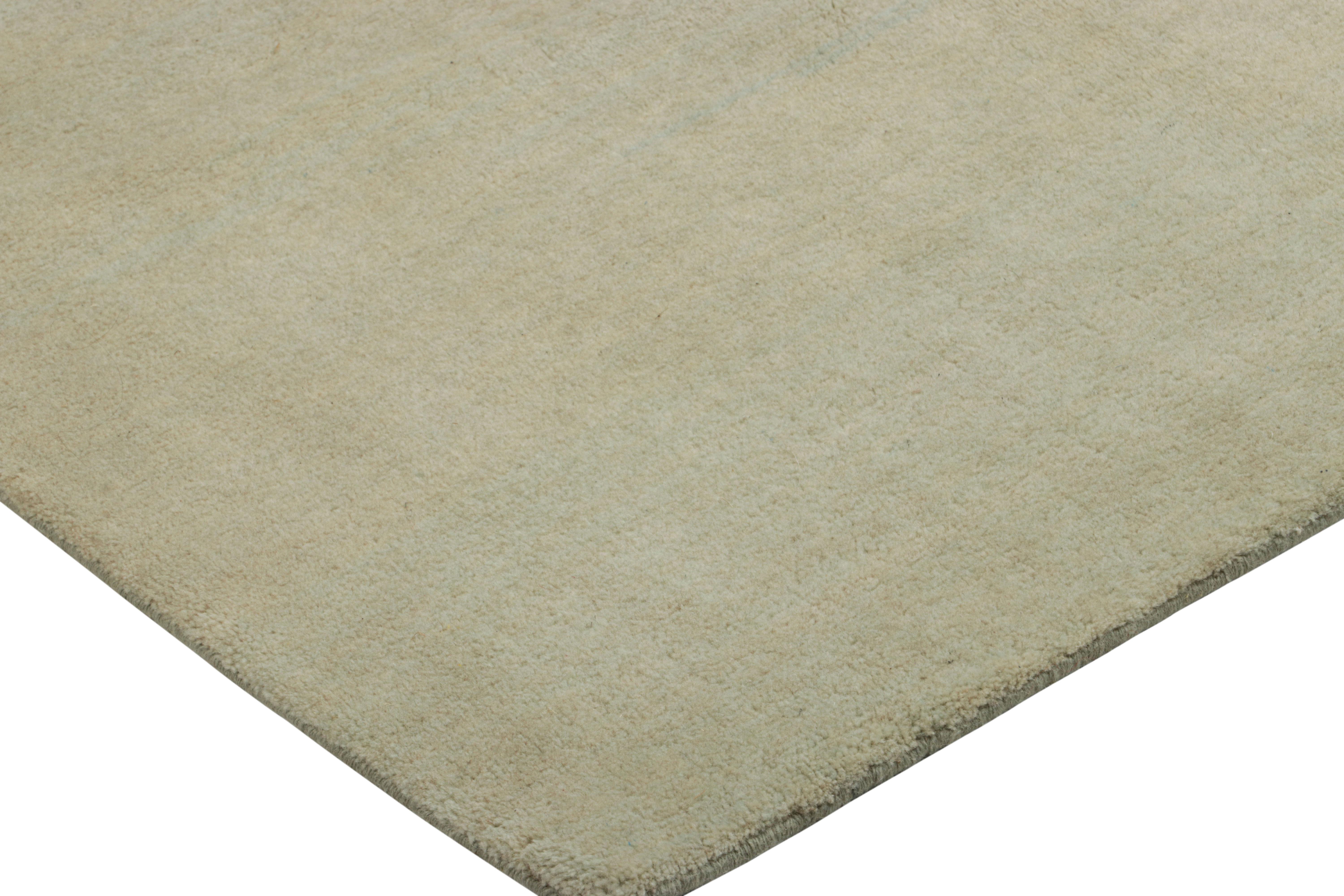 Rug & Kilim’s Contemporary Textural Solid Rug in Green, Blue & Cream with Striae In New Condition For Sale In Long Island City, NY