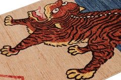 Rug & Kilim’s Contemporary Tiger Pictorial Rug in Beige, Blue and Red Tones