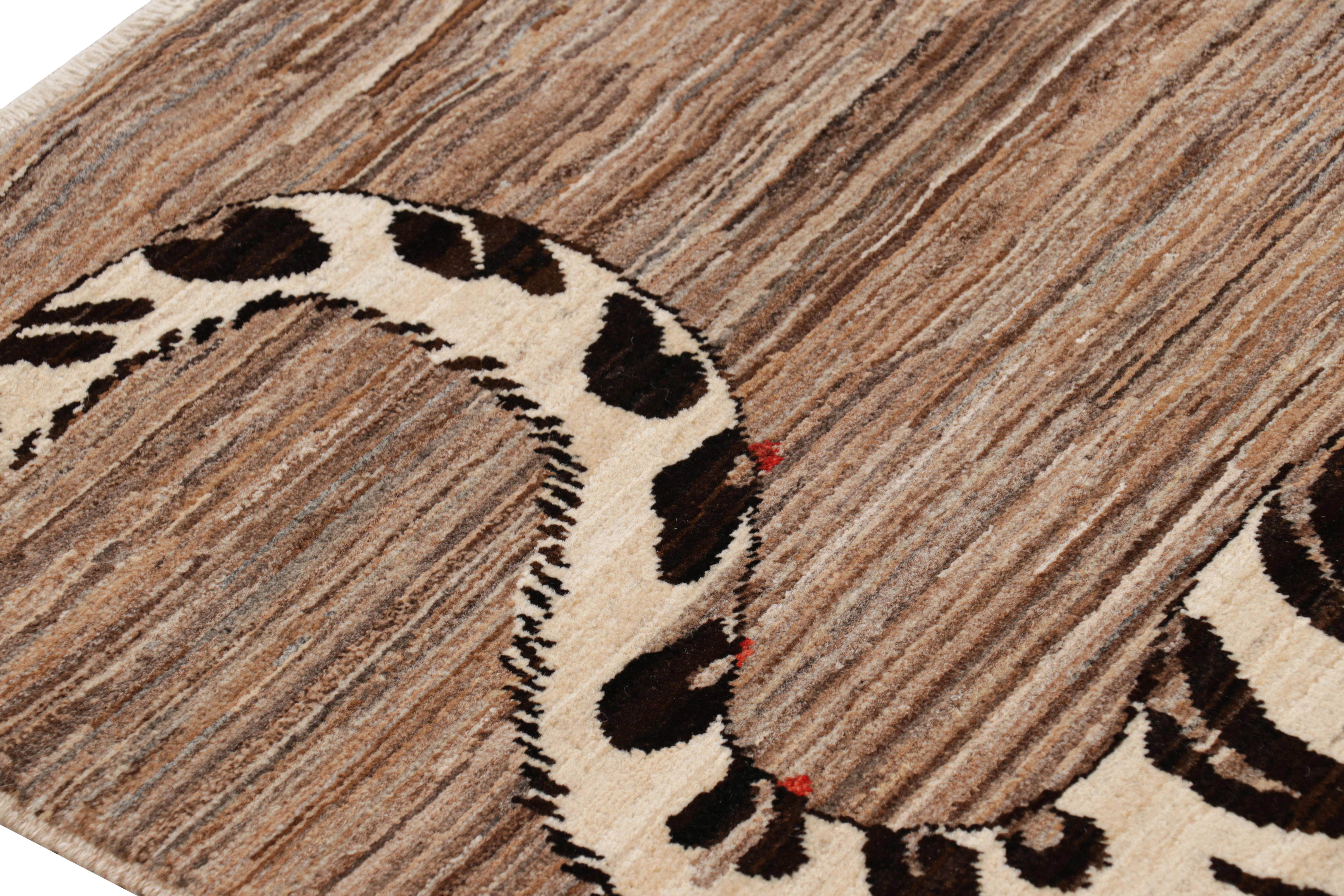 Rug & Kilim’s Contemporary Tiger Pictorial Rug in Beige-Brown and Black Tones In New Condition For Sale In Long Island City, NY