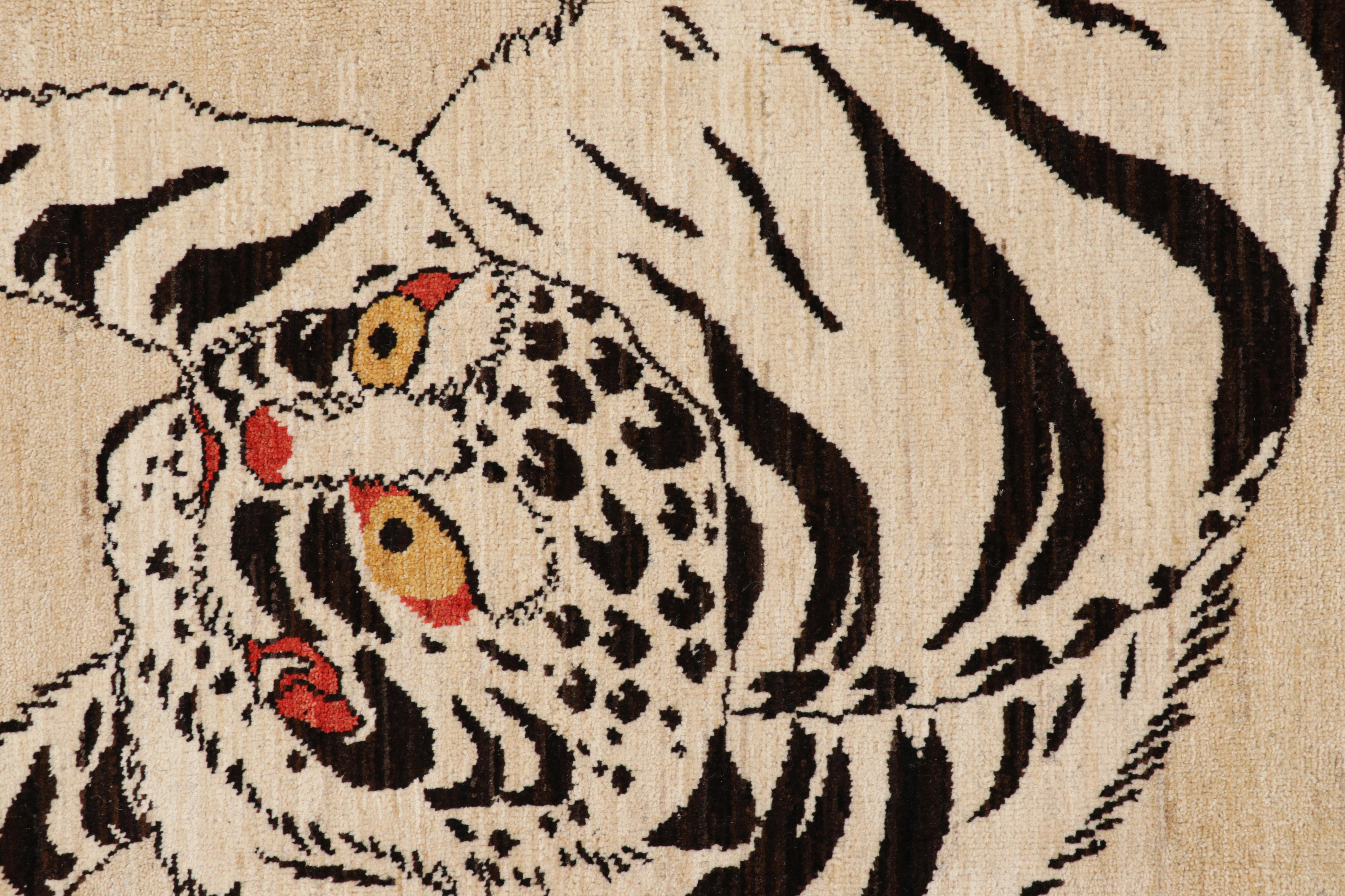 Modern Rug & Kilim’s Contemporary Tiger Pictorial Rug in Beige-Cream and Black Tones For Sale