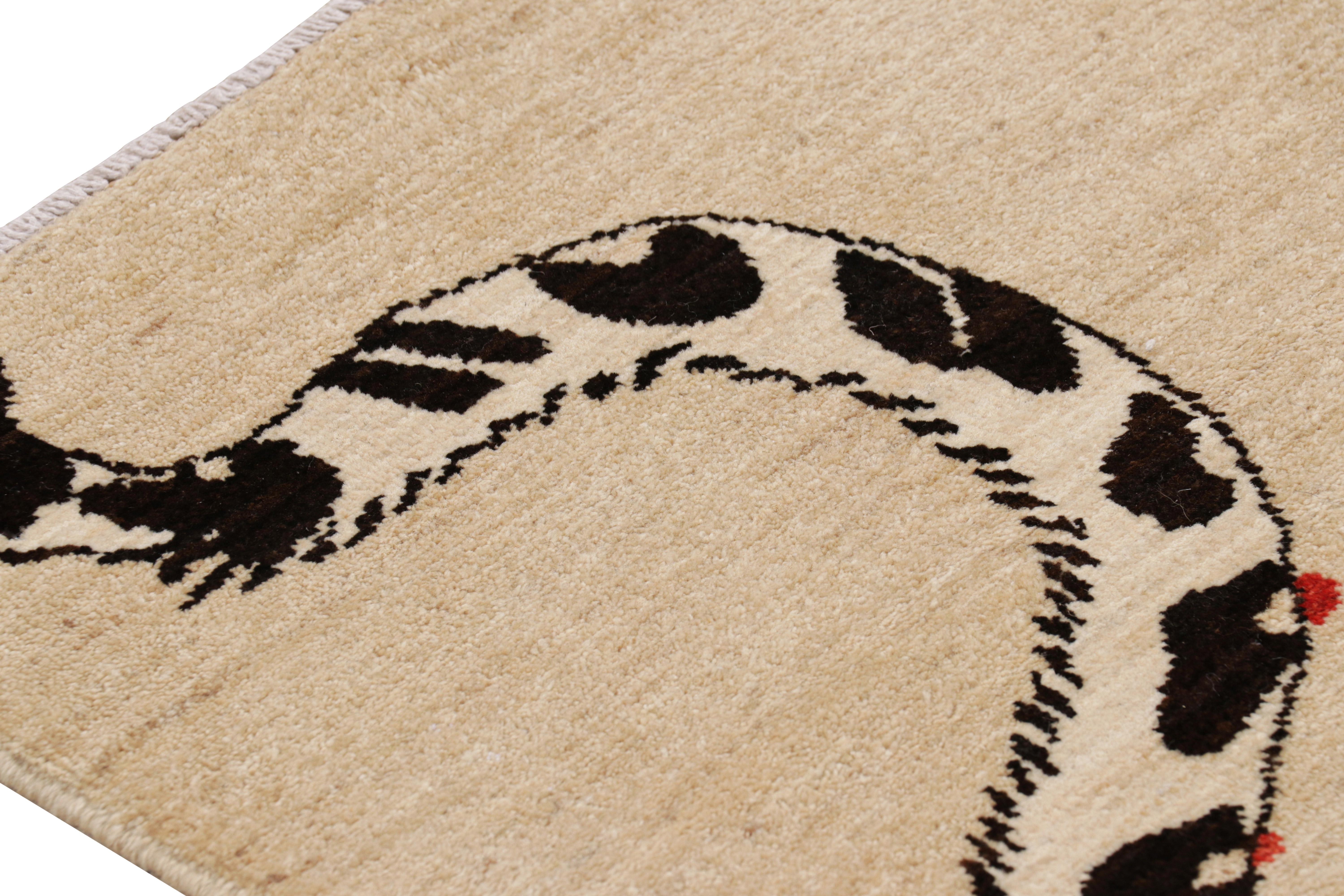 Rug & Kilim’s Contemporary Tiger Pictorial Rug in Beige-Cream and Black Tones In New Condition For Sale In Long Island City, NY