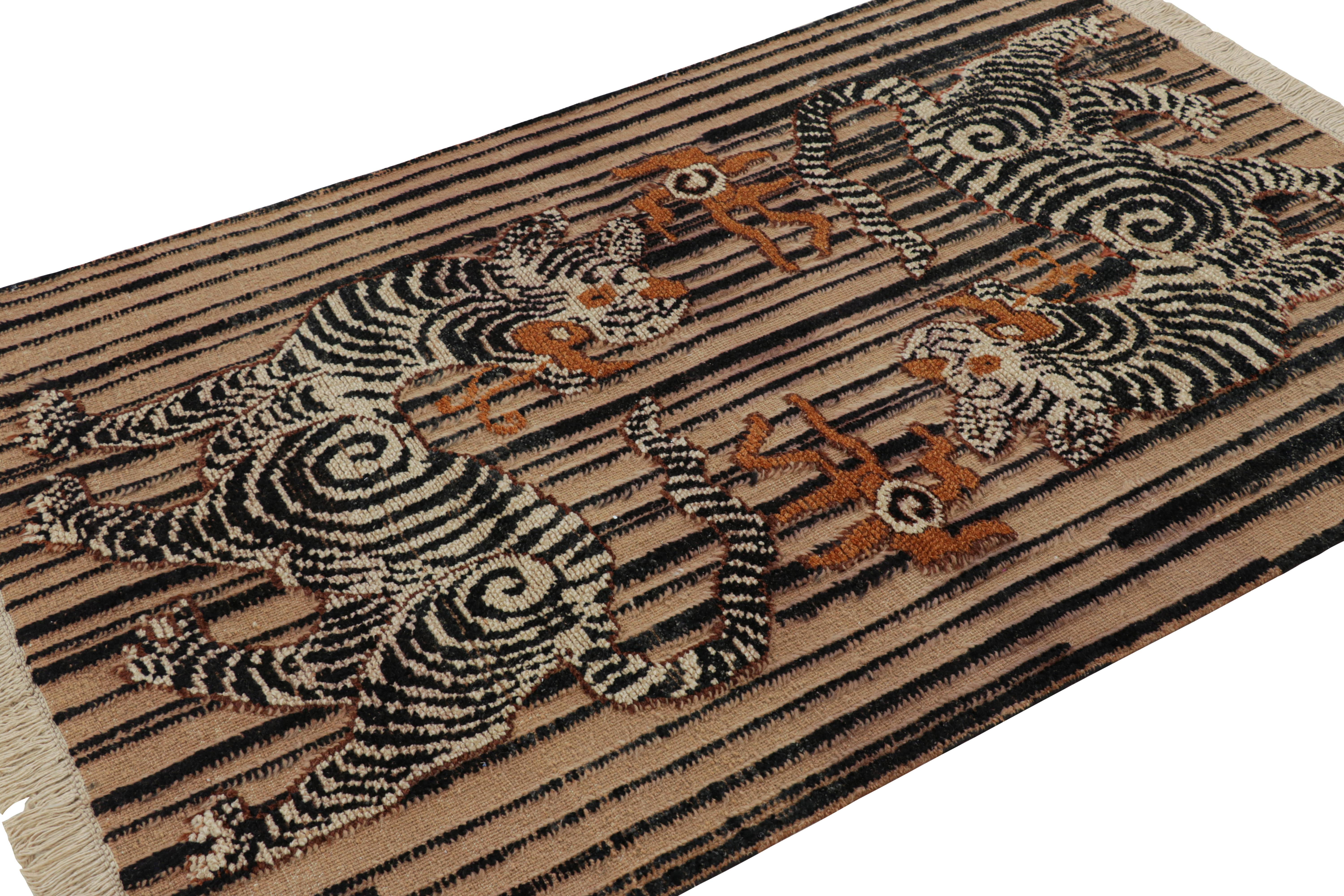Indien Rug & Kilim's Contemporary Tiger Pictorial Rug in Brown, Rust and Black Tones (Tapis pictural contemporain en forme de tigre dans les tons de Brown, de rouille et de noir) en vente