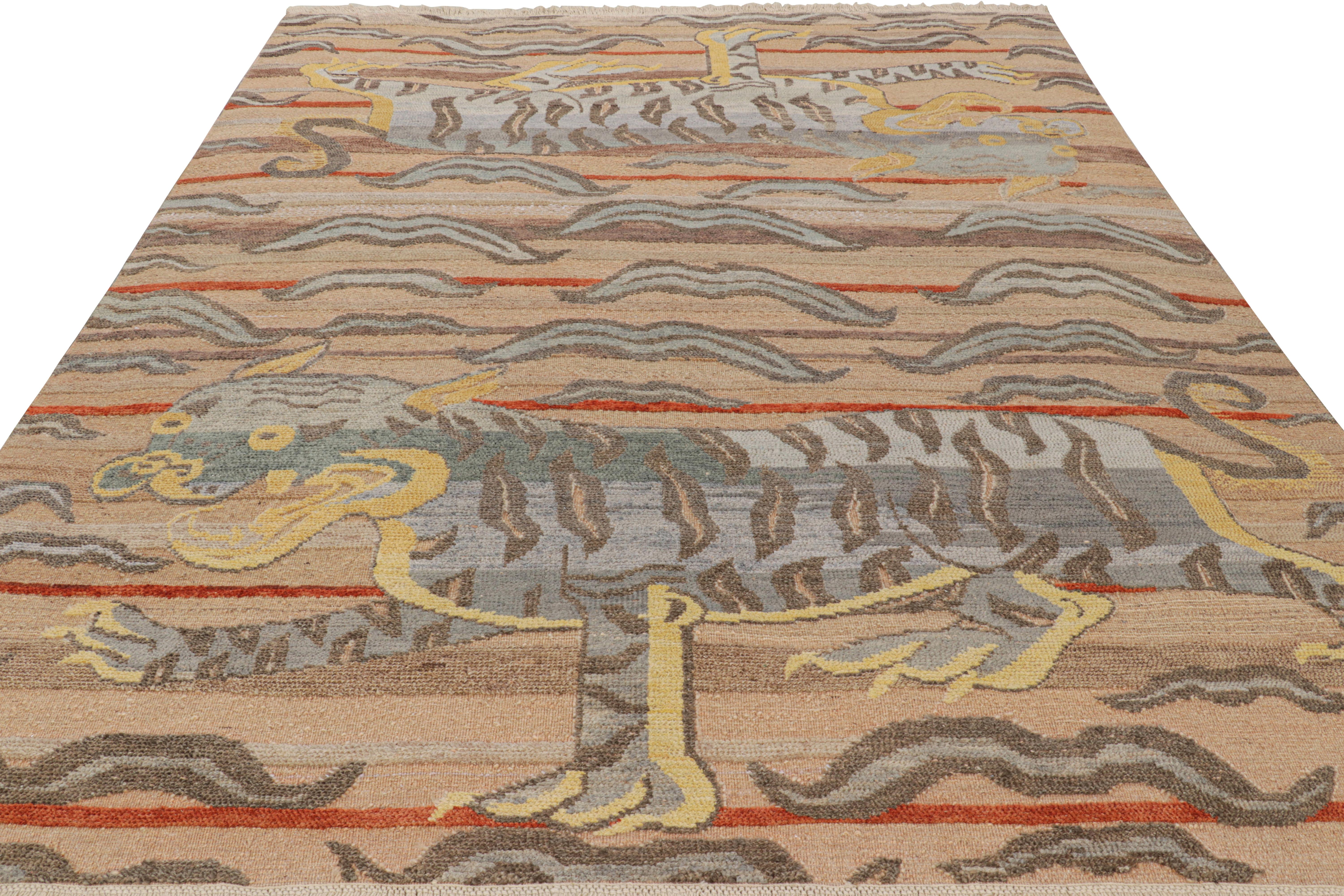 Hand-Knotted Rug & Kilim’s Contemporary Tiger Pictorial Rug in Brown, Rust and Gray Tones For Sale