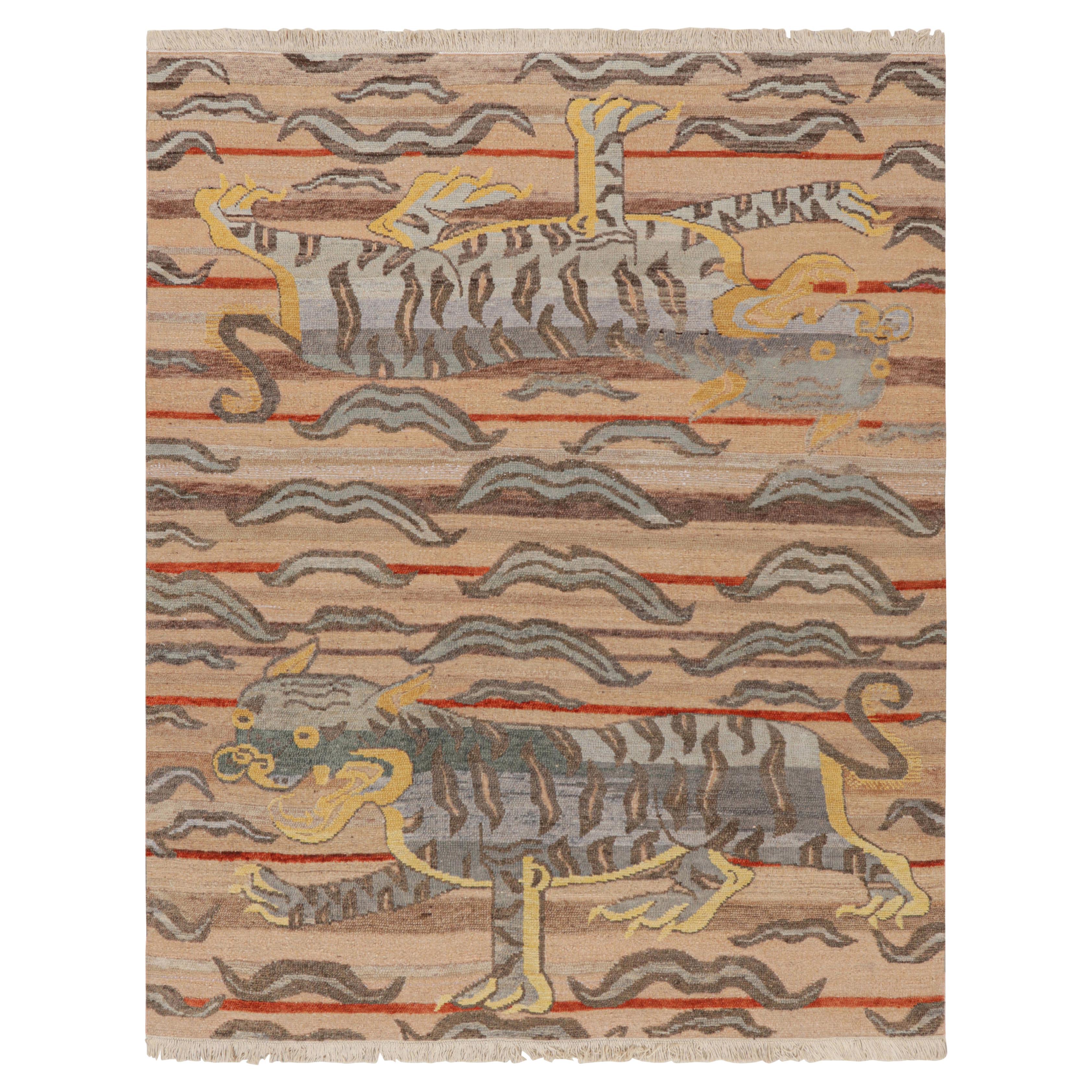Rug & Kilim's Contemporary Tiger Pictorial Rug in Brown, Rust and Gray Tones (Tapis pictural contemporain en forme de tigre dans les tons de Brown, de rouille et de gris)