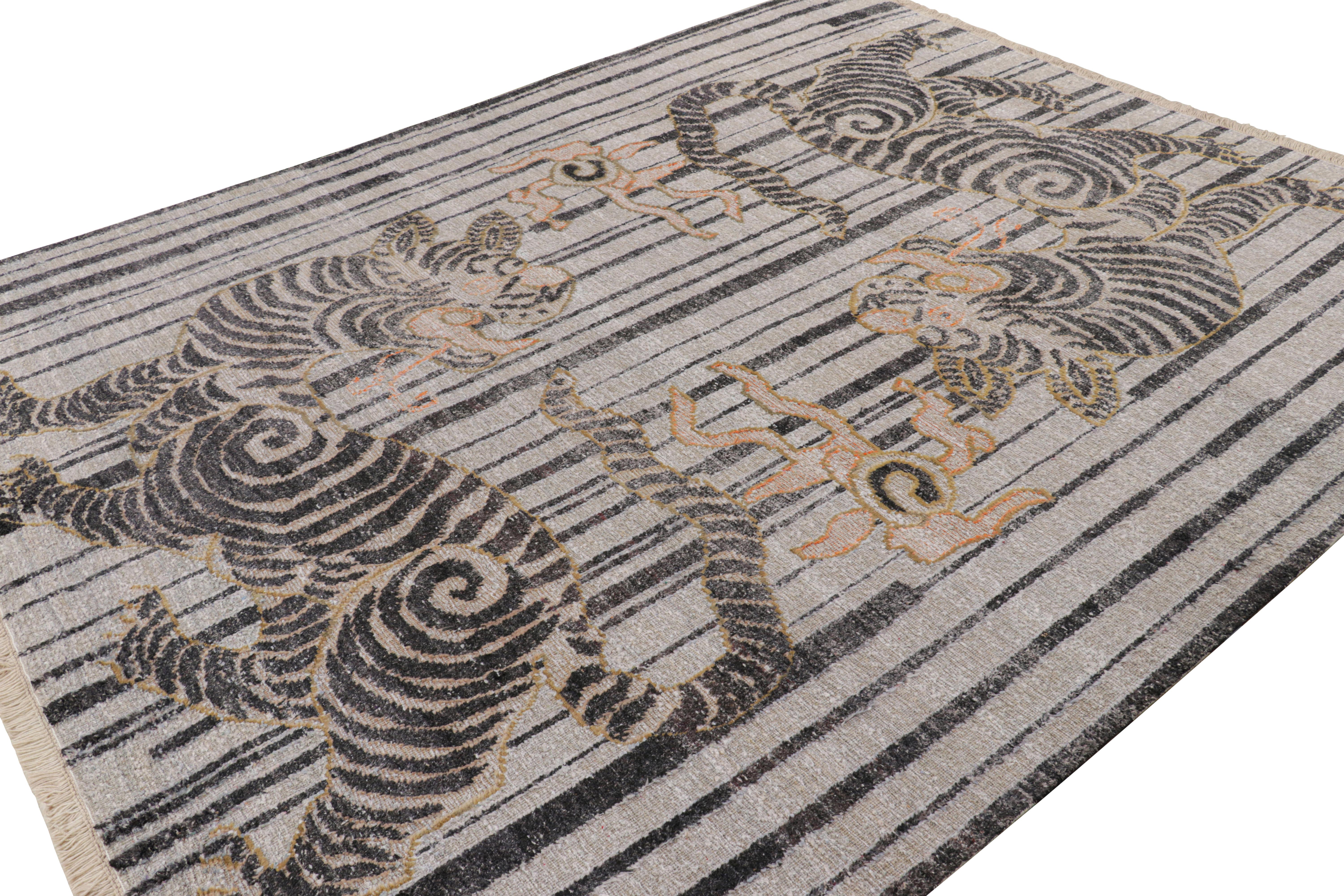Alfombra Pictórica Tigre Contemporánea de Rug & Kilim en tonos gris, óxido y negro Anudado a mano en venta