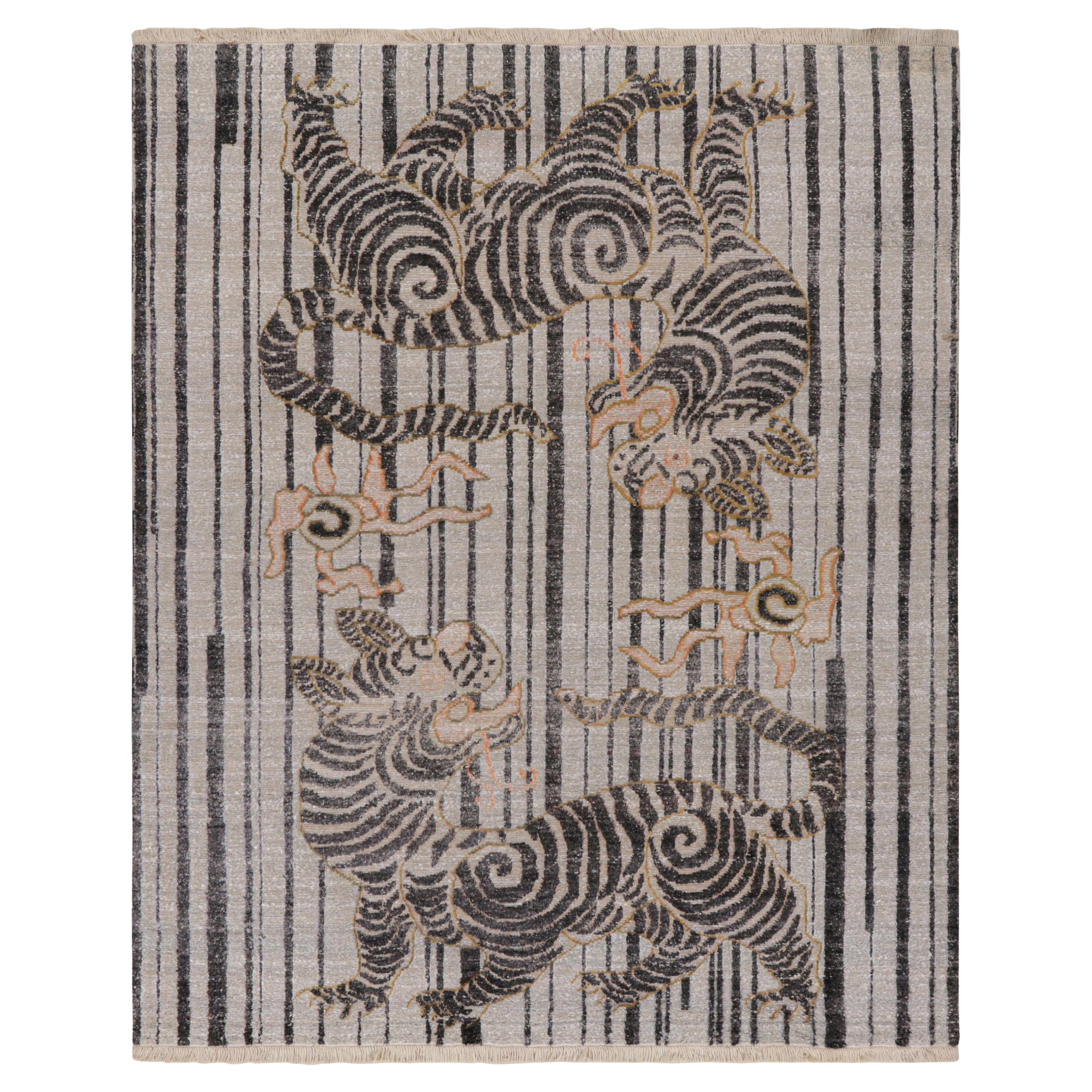 Tapis Contemporary Tiger Pictorial Rug & Kilim dans les tons gris, rouille et noir