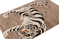 Rug & Kilim’s Contemporary Tiger Pictorial Rug in White and Black Tones