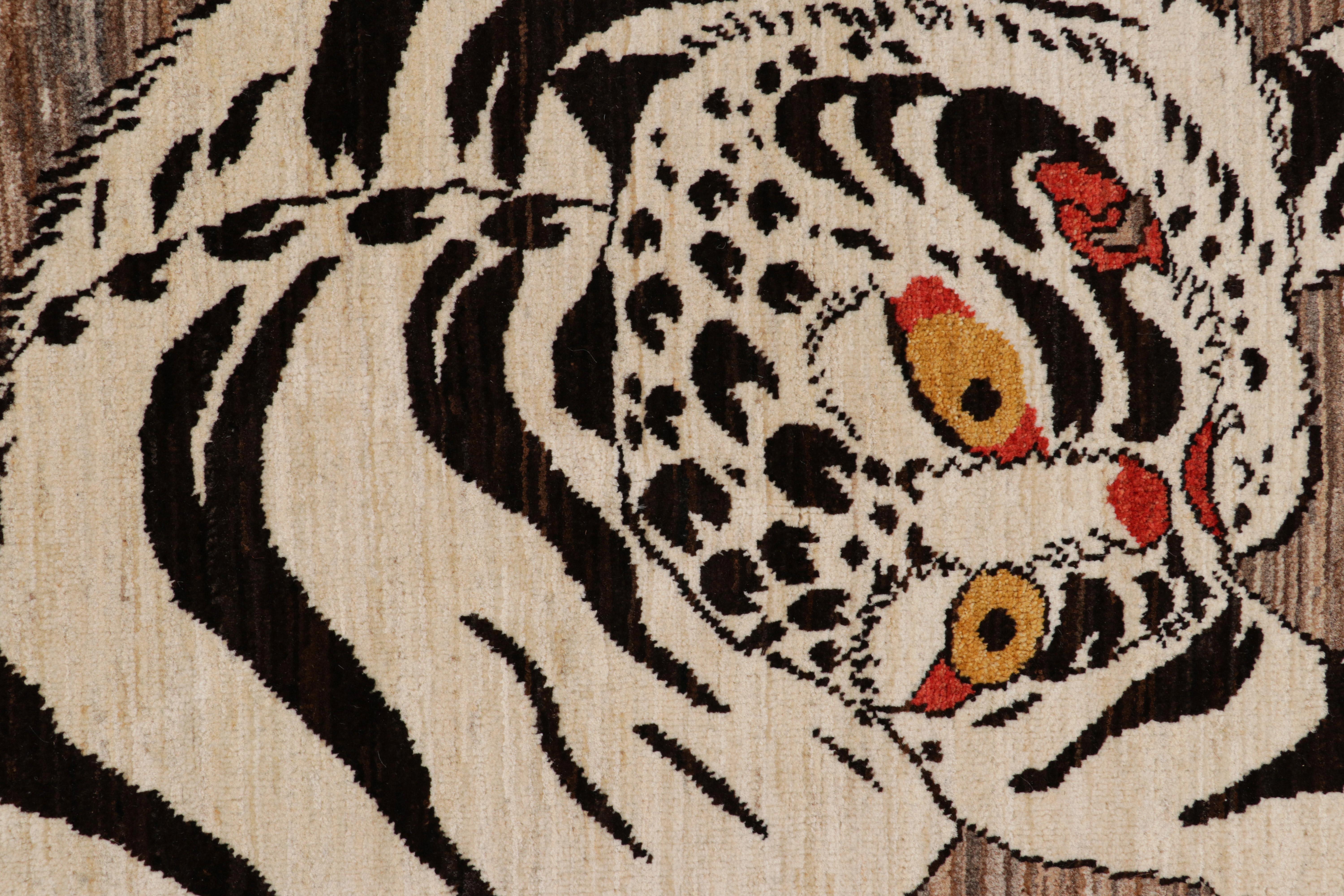 Modern Rug & Kilim’s Contemporary Tiger Pictorial Rug in White and Black Tones For Sale