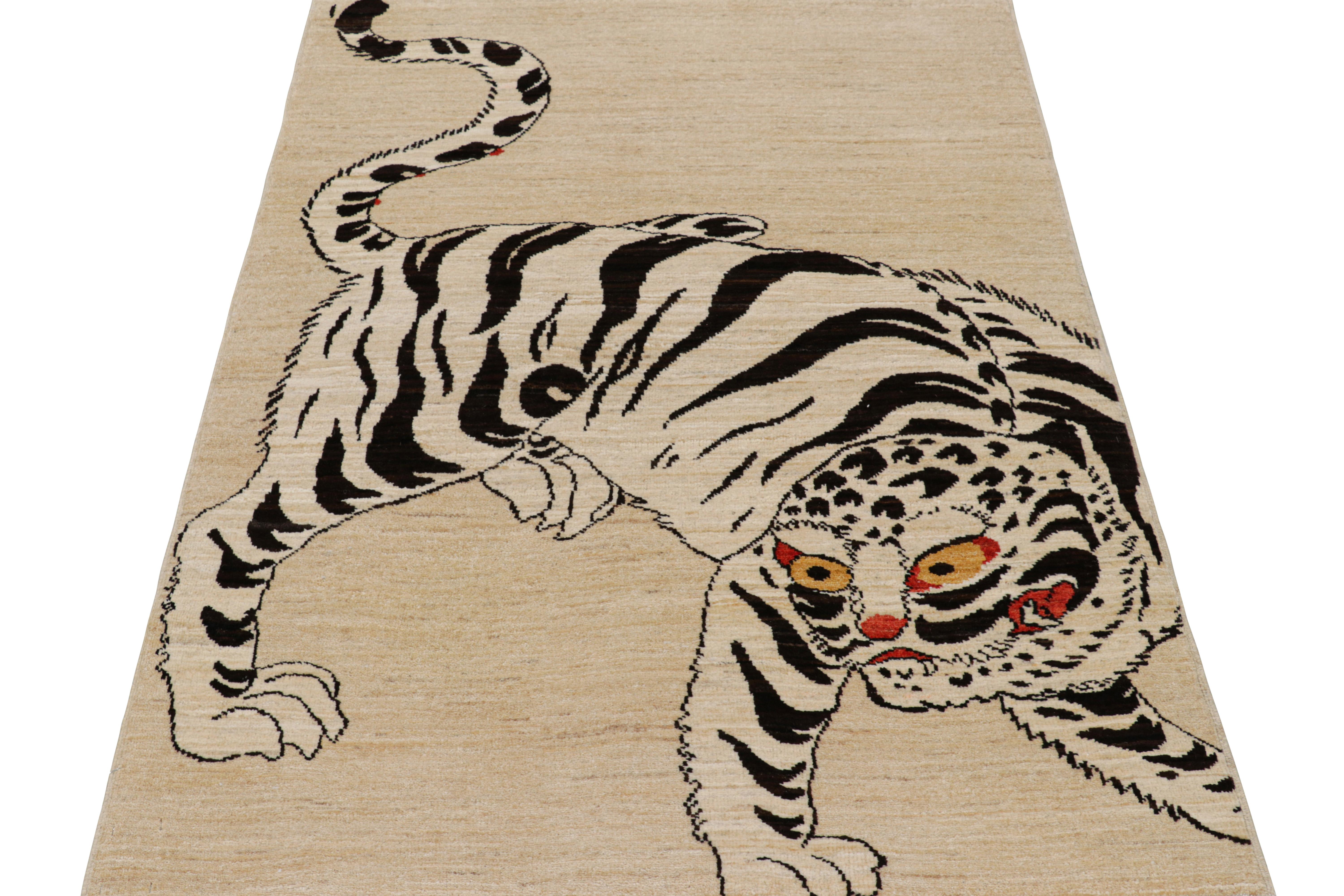 Hand-Knotted Rug & Kilim’s Contemporary Tiger Pictorial Rug in White and Black Tones For Sale