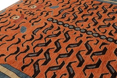 Rug & Kilim’s Contemporary Tiger Rug in Blue with Black and Orange Pictorial