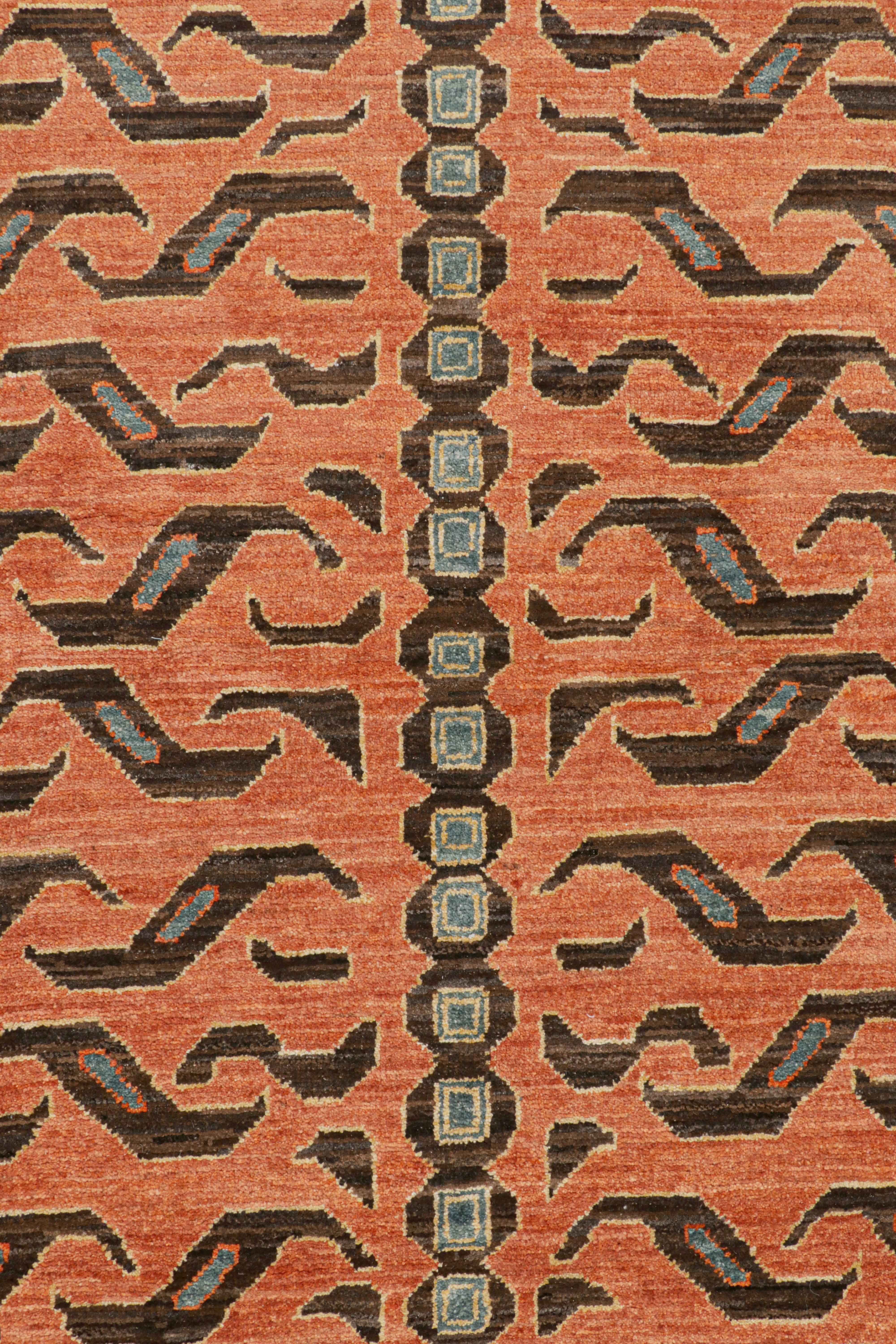 Modern Rug & Kilim’s Contemporary Tiger Rug in Blue with Brown and Orange Pictorial For Sale