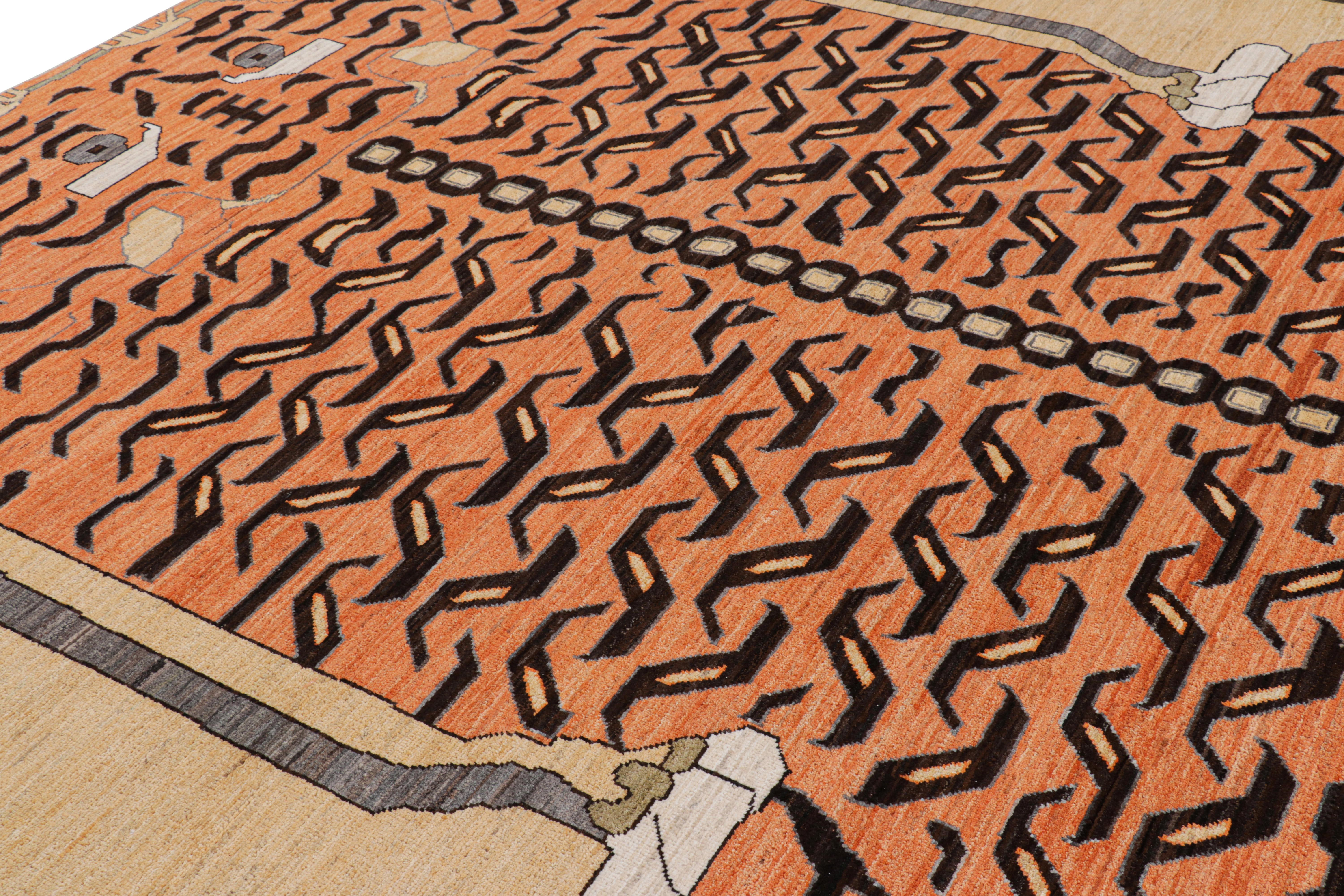 Annodato a mano in lana, questo tappeto moderno 8x10 con immagini di tigri è un'aggiunta audace alla linea esclusiva Rug & Kilim Tiger.  

Sul design: 

Un disegno esemplare con una rappresentazione pittorica che si diverte con un sottile motivo di